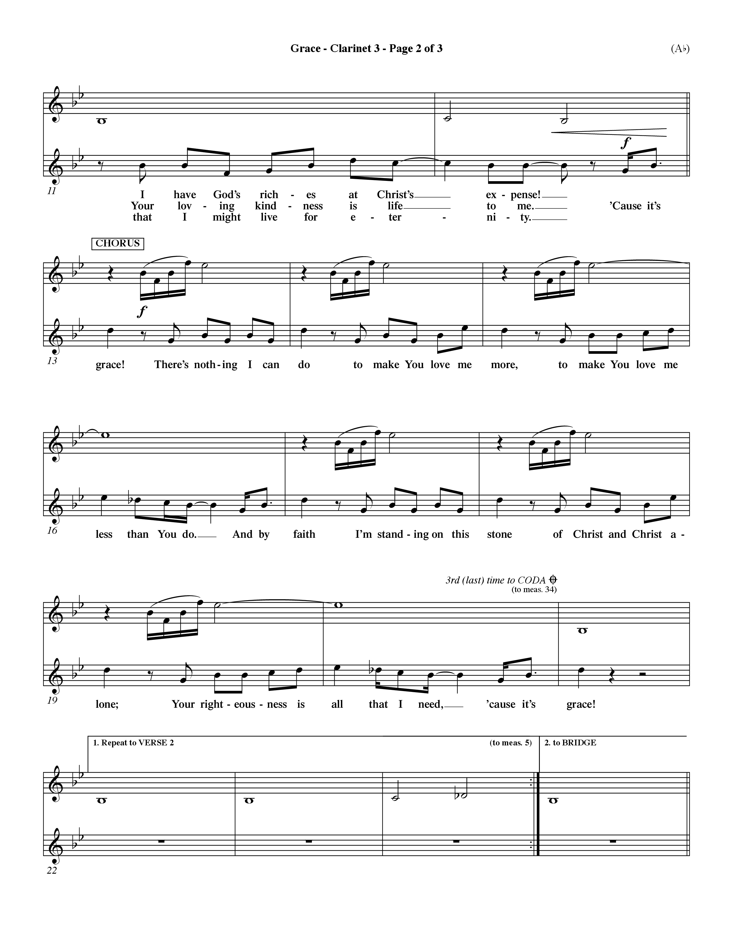 Grace (Choral Anthem SATB) Clarinet 3 (Word Music Choral / Orch. Dave Williamson)