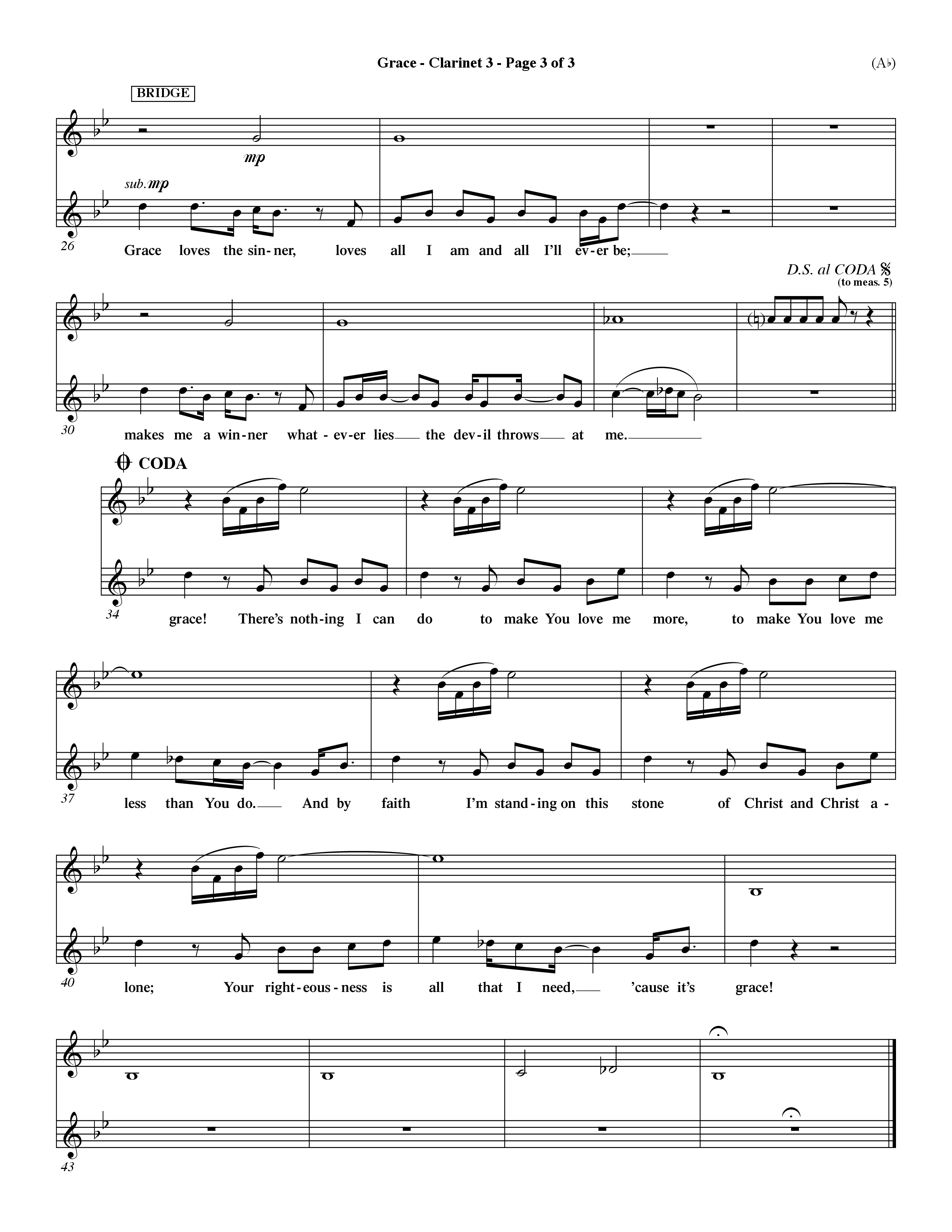 Grace (Choral Anthem SATB) Clarinet 3 (Word Music Choral / Orch. Dave Williamson)