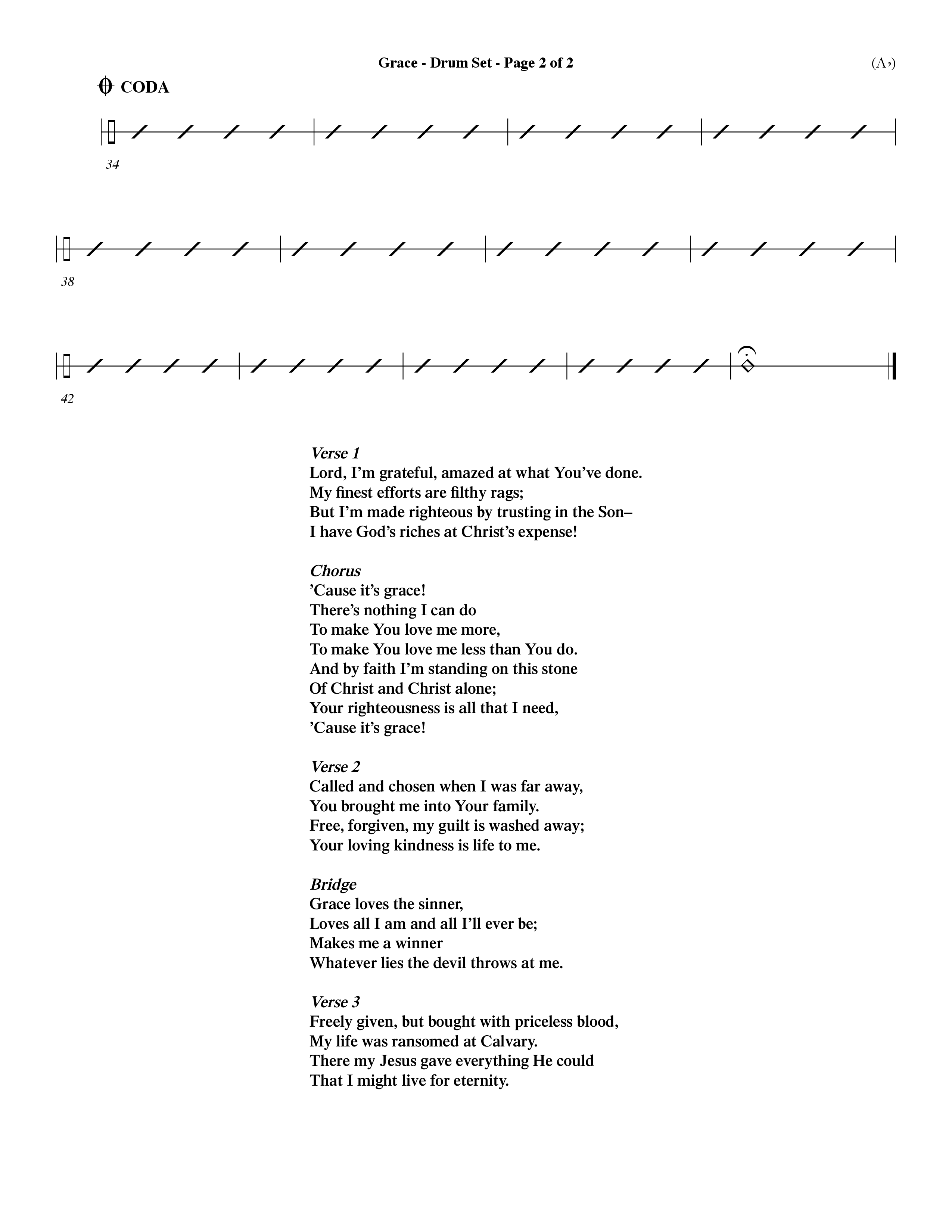 Grace (Choral Anthem SATB) Drum Set (Word Music Choral / Orch. Dave Williamson)