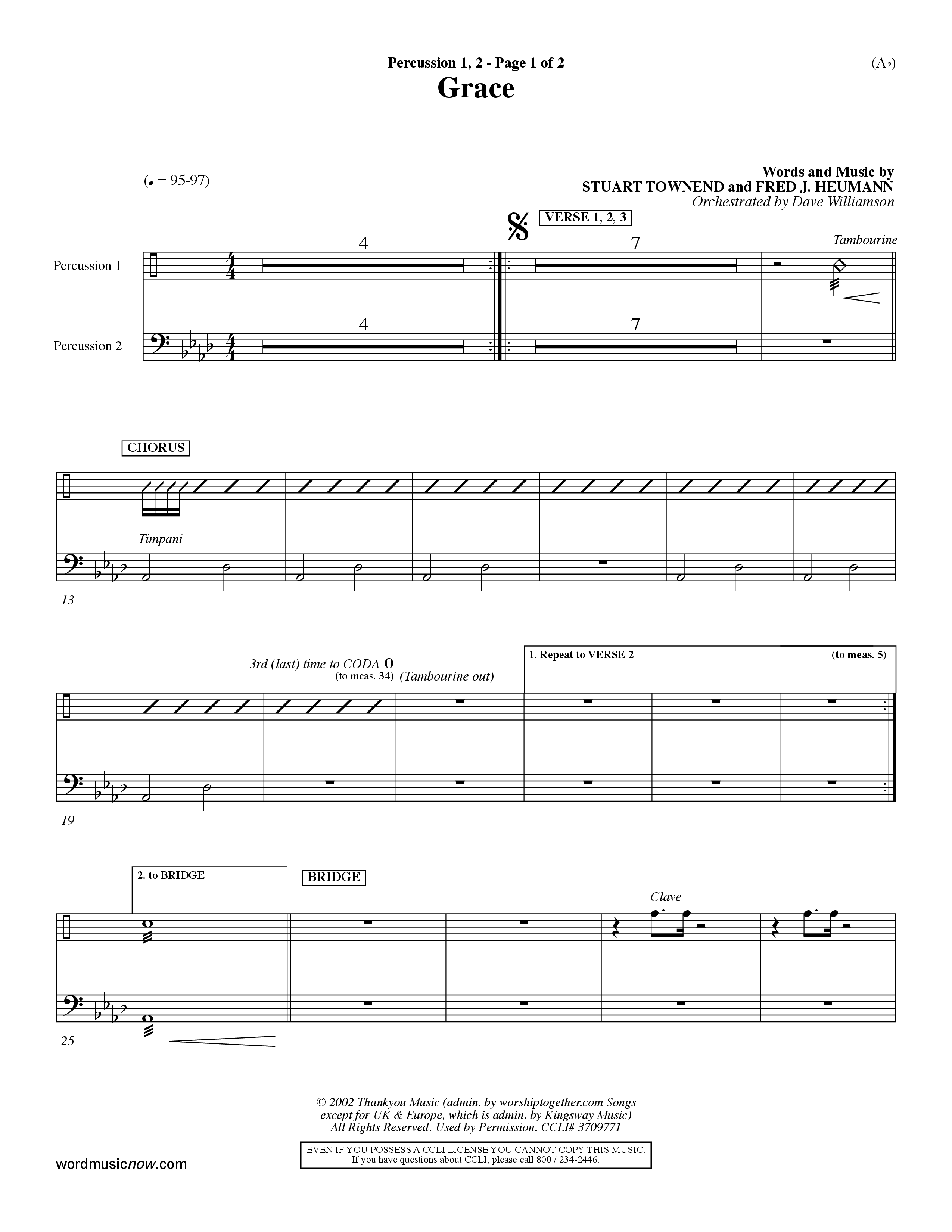 Grace (Choral Anthem SATB) Percussion 1/2 (Word Music Choral / Orch. Dave Williamson)