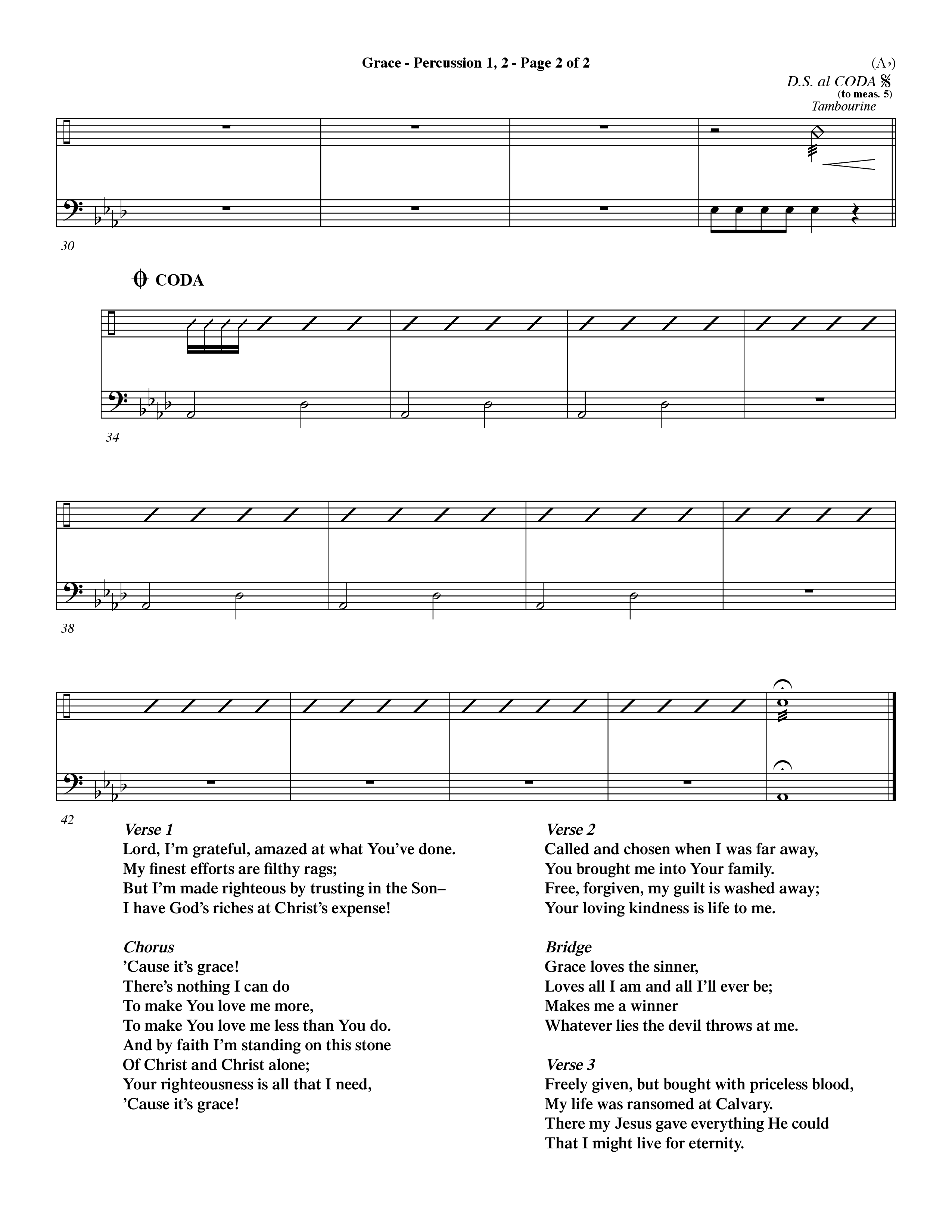 Grace (Choral Anthem SATB) Percussion 1/2 (Word Music Choral / Orch. Dave Williamson)