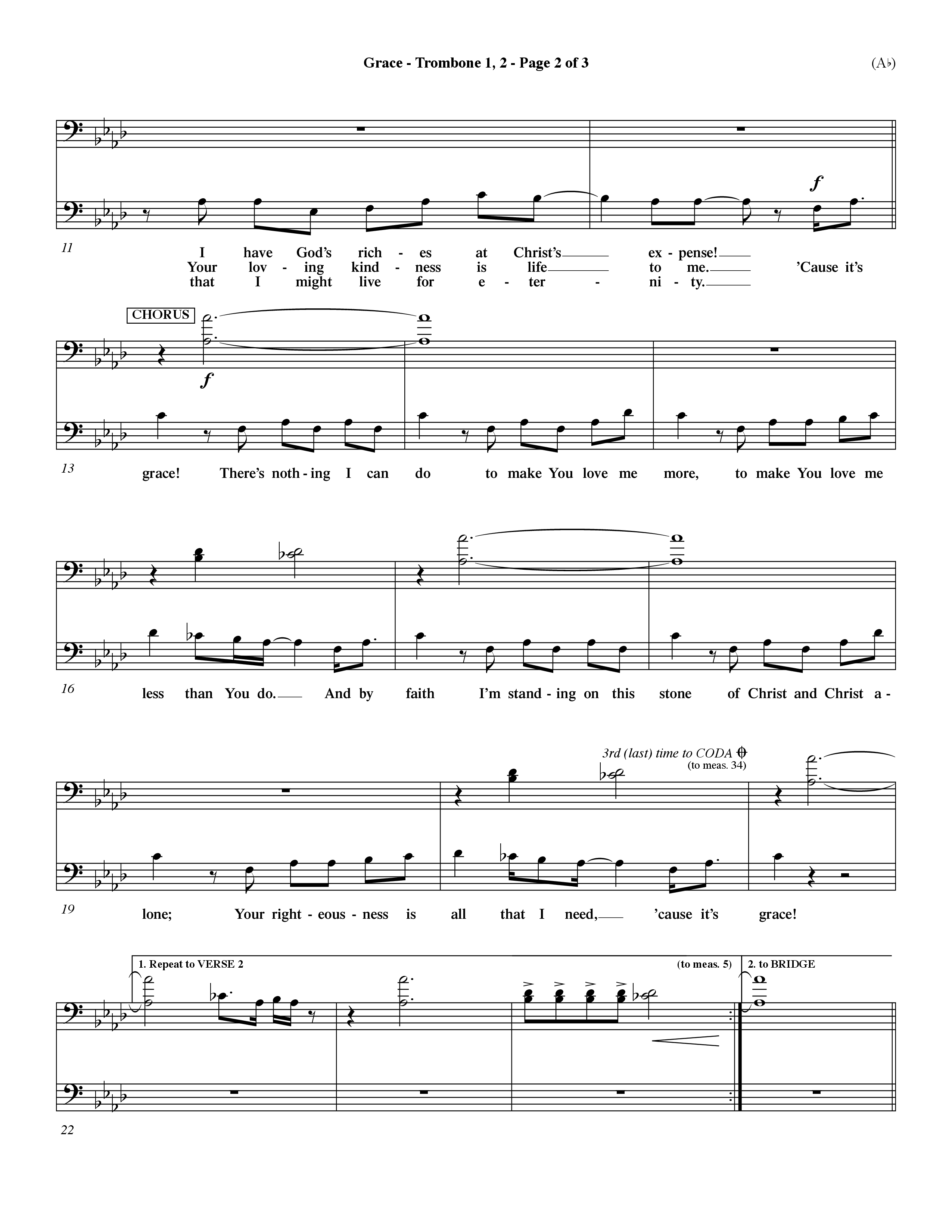 Grace (Choral Anthem SATB) Trombone 1/2 (Word Music Choral / Orch. Dave Williamson)