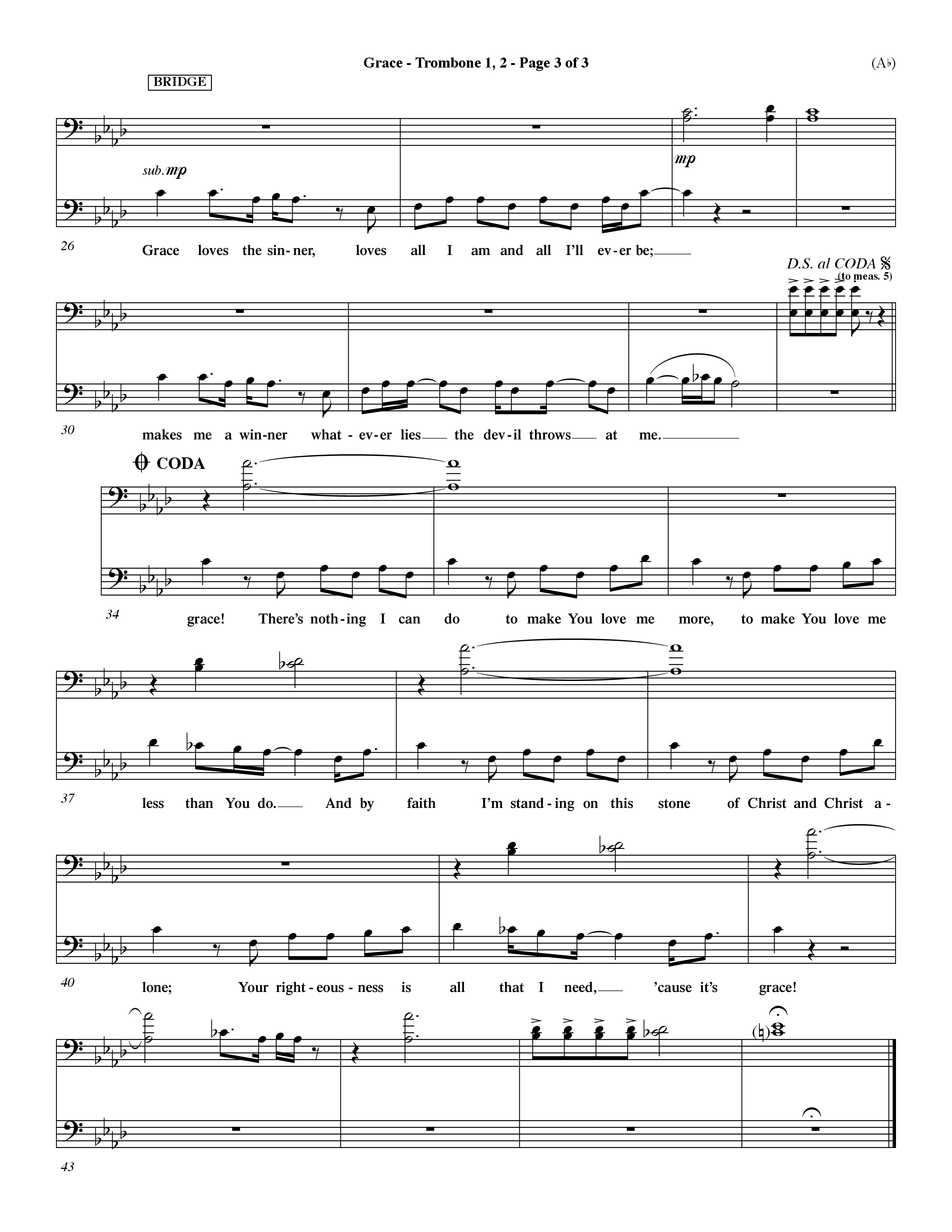 Grace (Choral Anthem SATB) Trombone 1/2 (Word Music Choral / Orch. Dave Williamson)