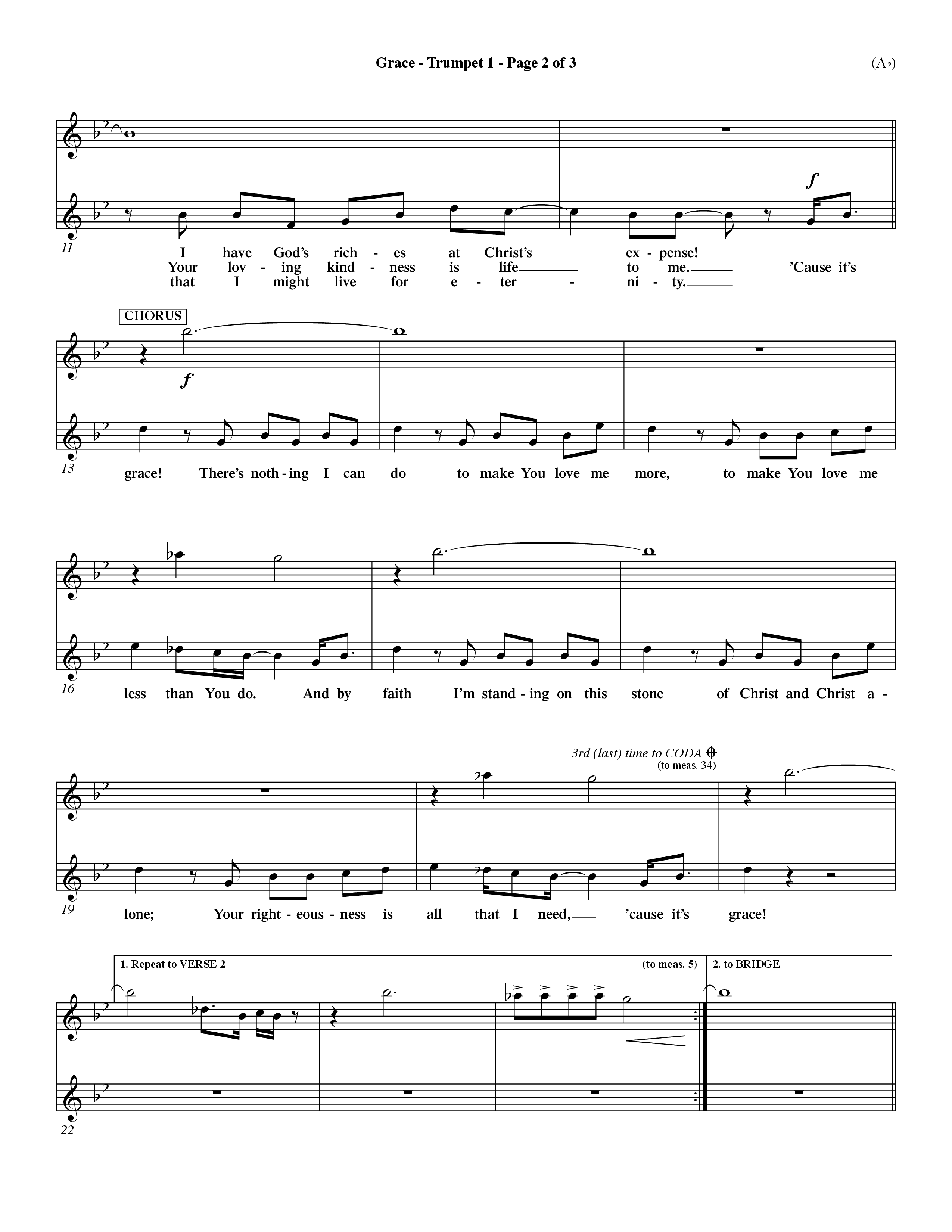Grace (Choral Anthem SATB) Trumpet 1 (Word Music Choral / Orch. Dave Williamson)