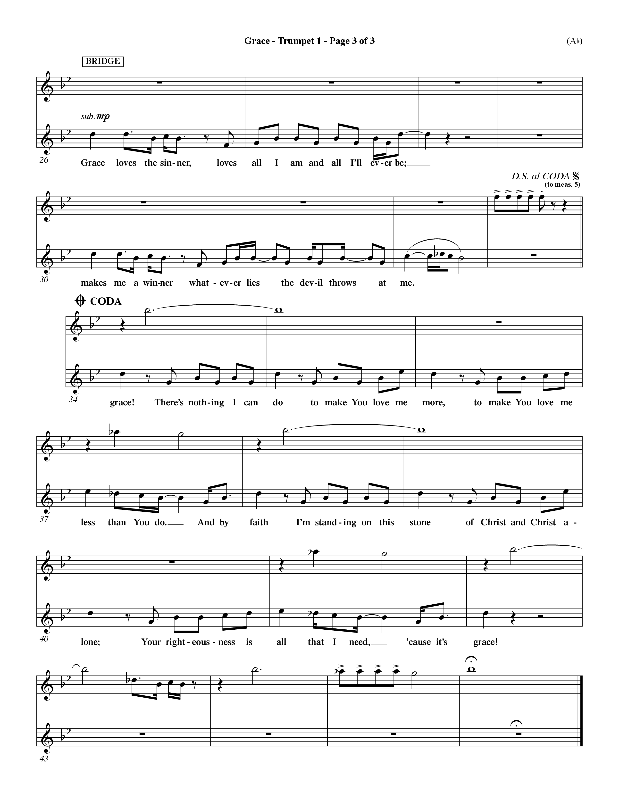 Grace (Choral Anthem SATB) Trumpet 1 (Word Music Choral / Orch. Dave Williamson)