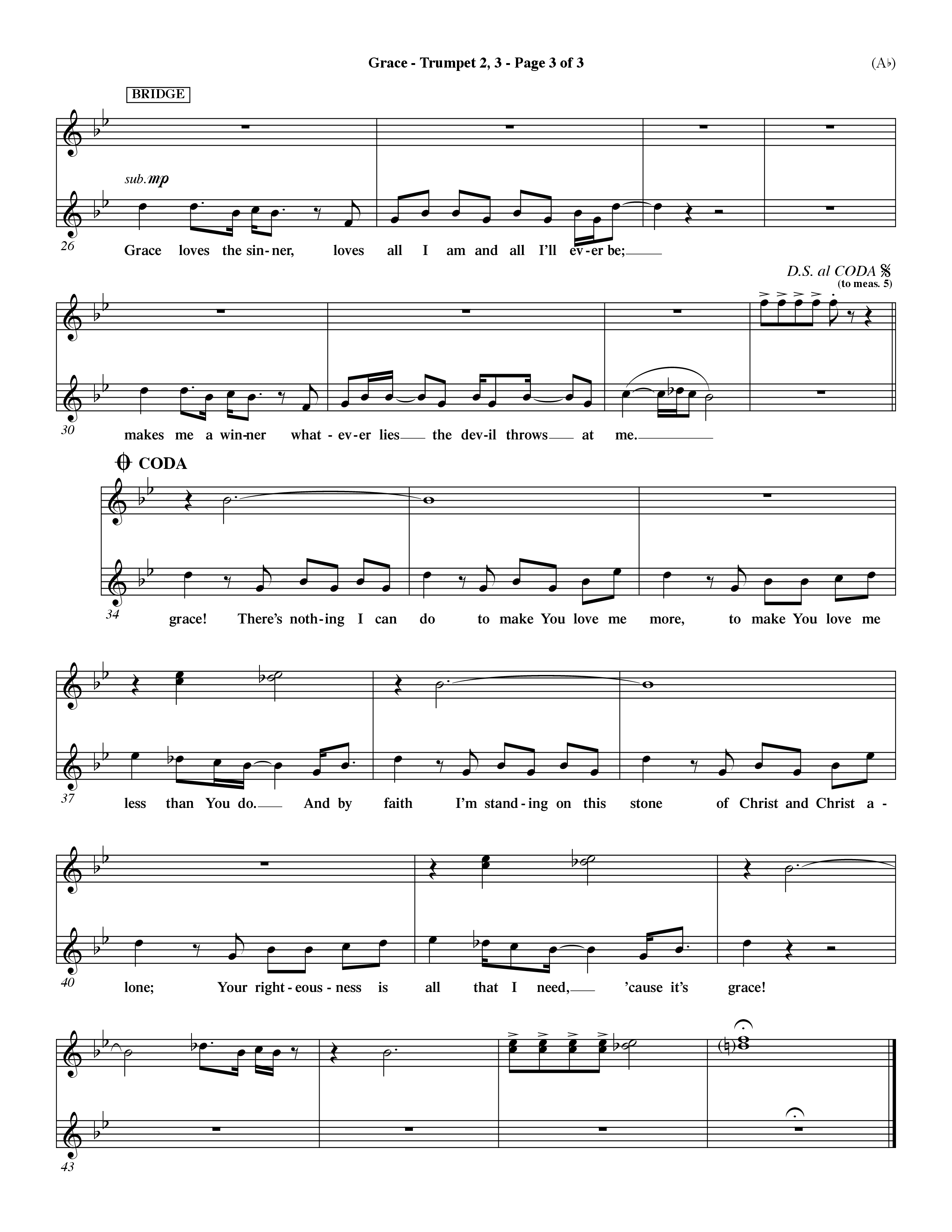 Grace (Choral Anthem SATB) Trumpet 2/3 (Word Music Choral / Orch. Dave Williamson)