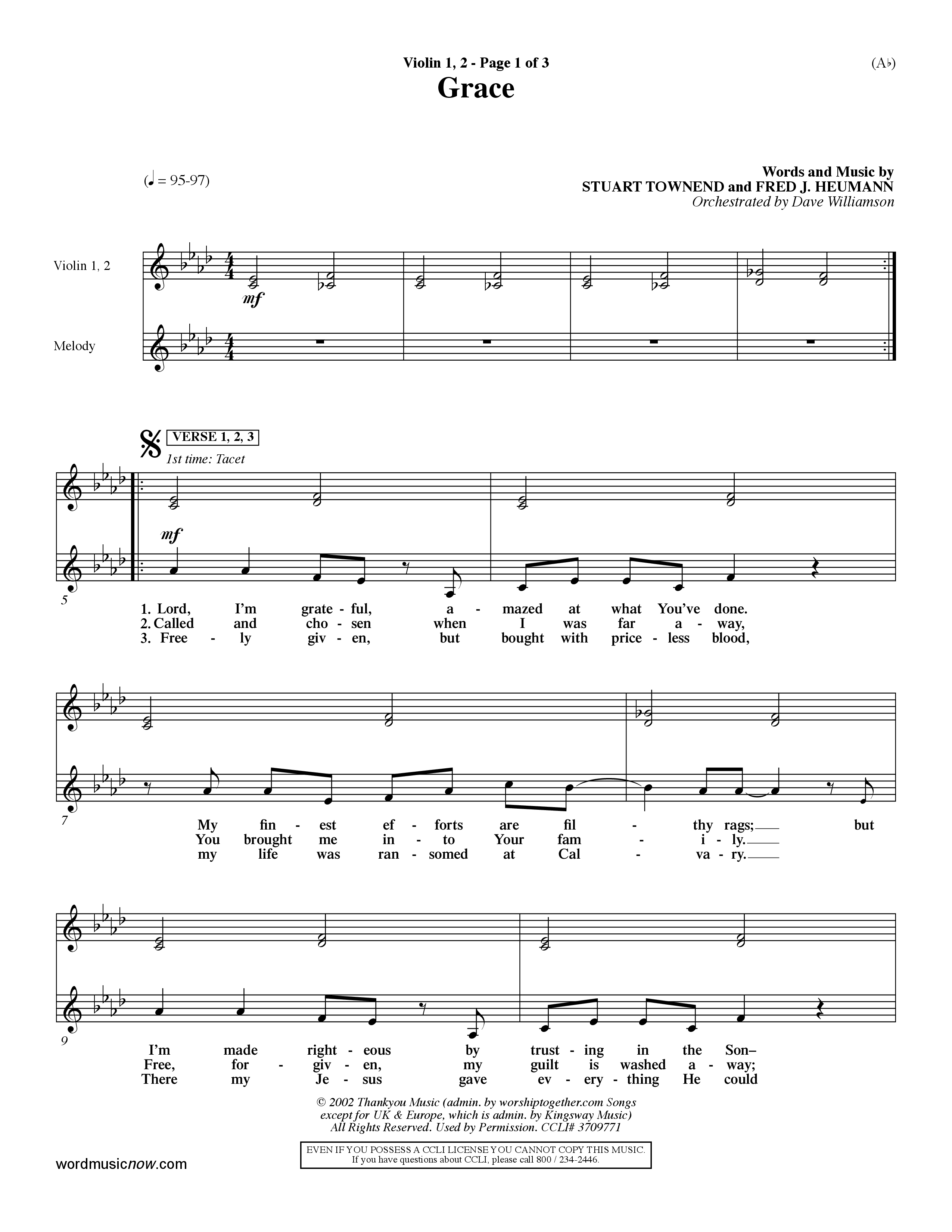 Grace (Choral Anthem SATB) Violin 1/2 (Word Music Choral / Orch. Dave Williamson)