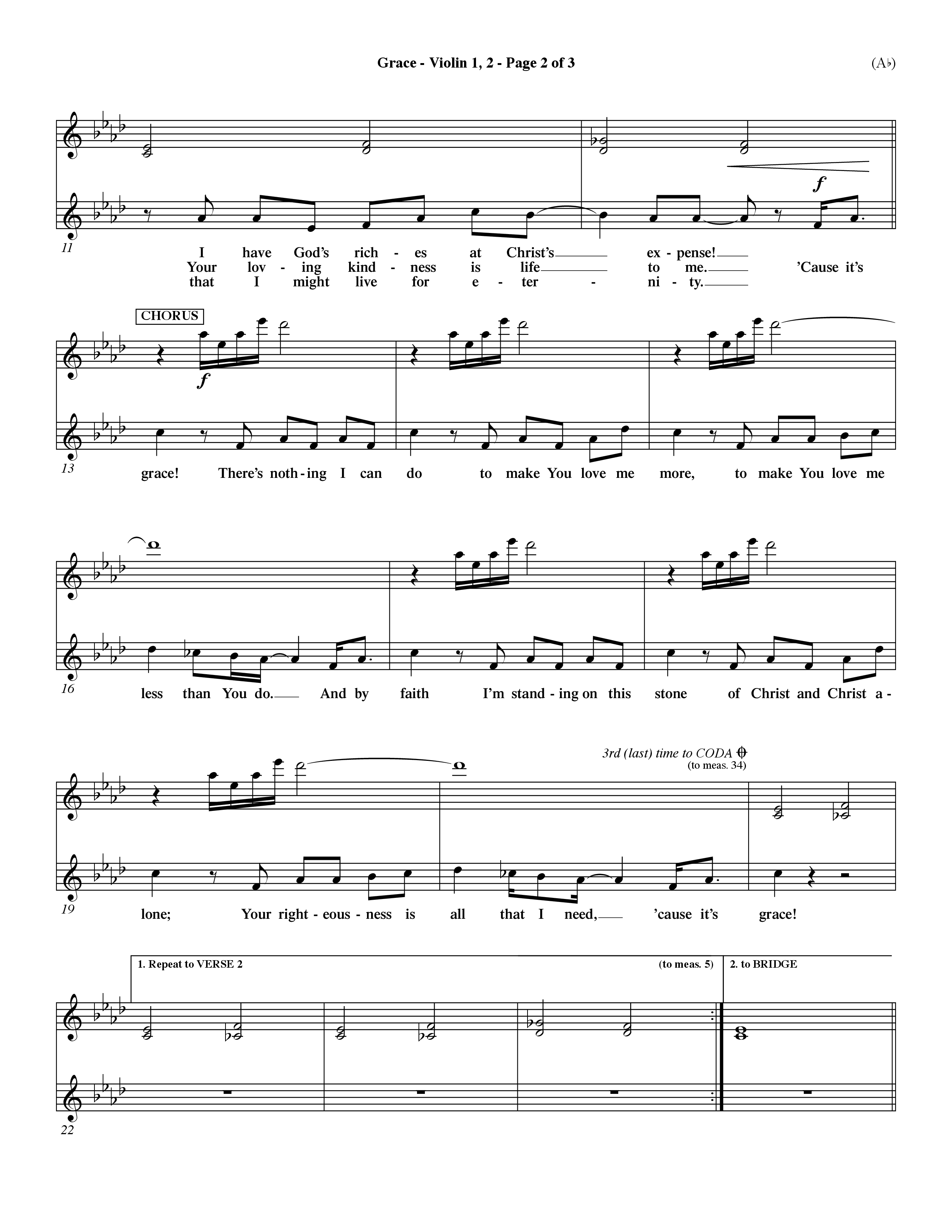 Grace (Choral Anthem SATB) Violin 1/2 (Word Music Choral / Orch. Dave Williamson)