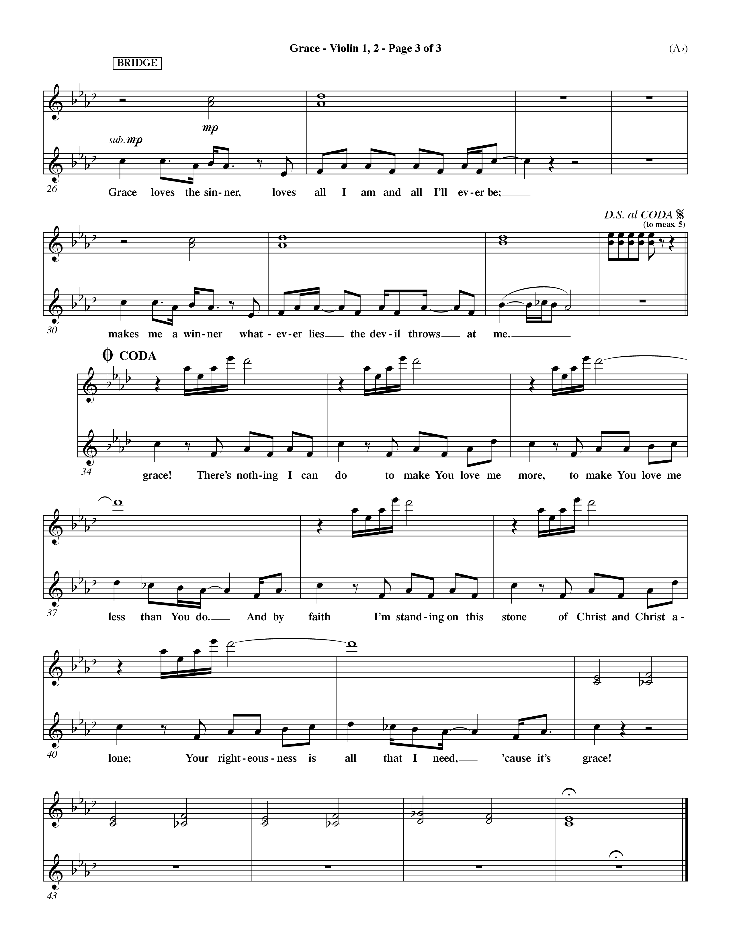 Grace (Choral Anthem SATB) Violin 1/2 (Word Music Choral / Orch. Dave Williamson)