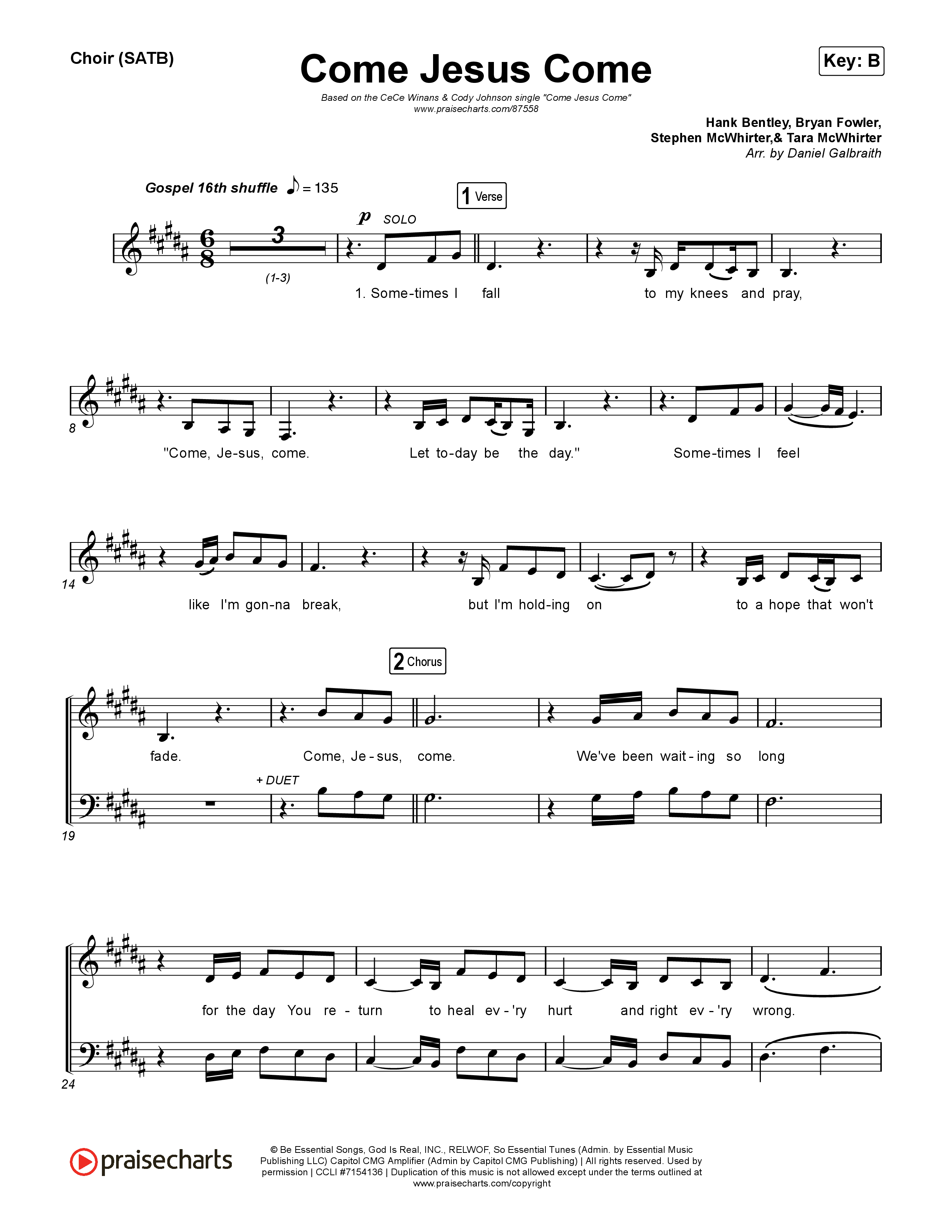 Come Jesus Come Choir Sheet (SATB) (CeCe Winans / Cody Johnson)