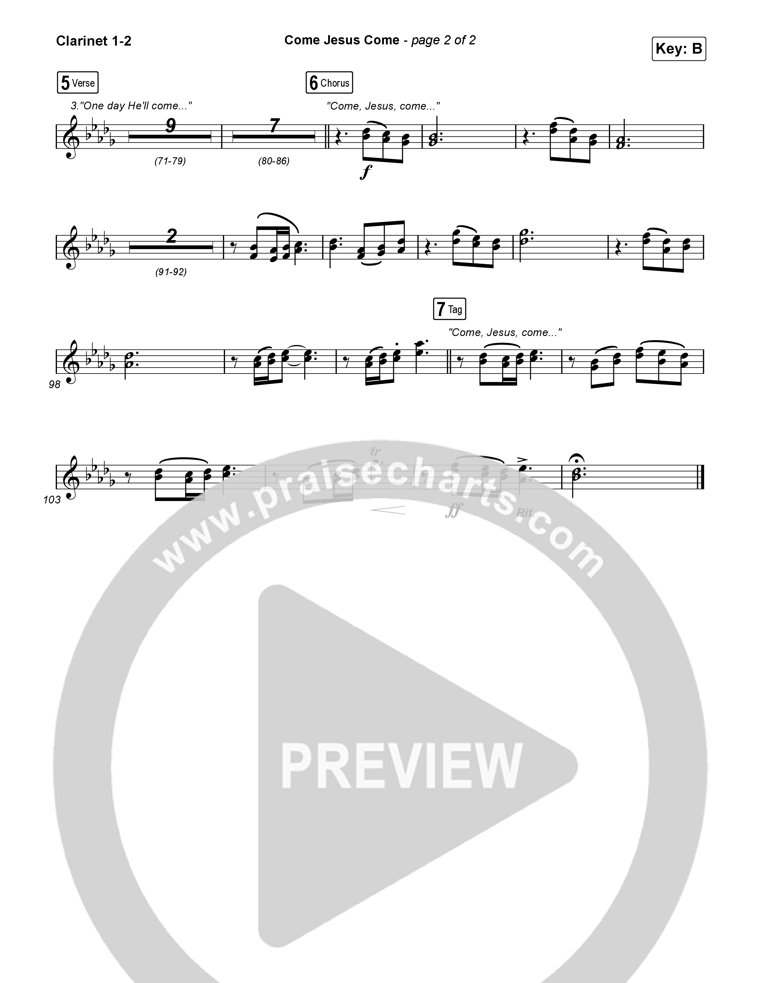 Come Jesus Come Clarinet 1,2 (CeCe Winans / Cody Johnson)