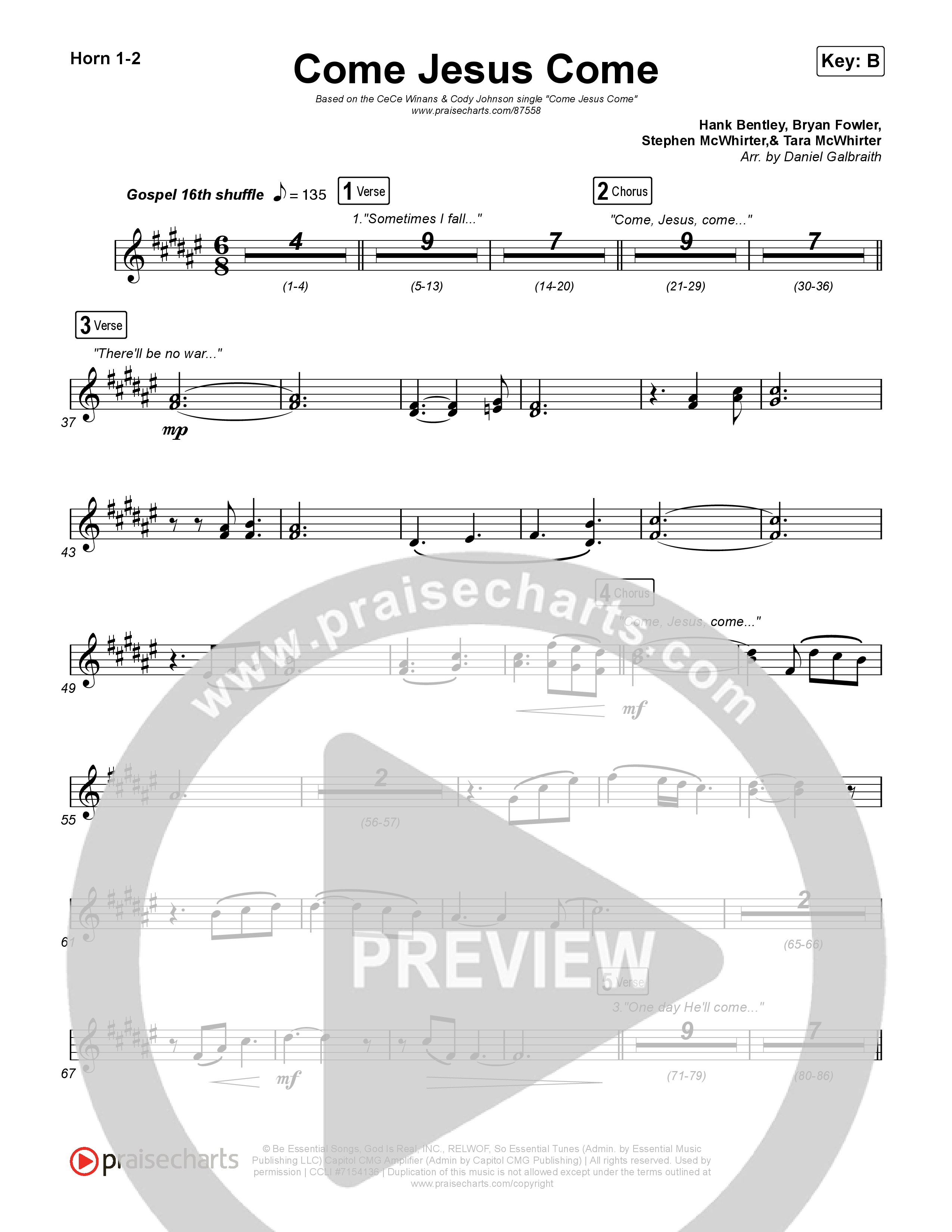 Come Jesus Come French Horn 1,2 (CeCe Winans / Cody Johnson)