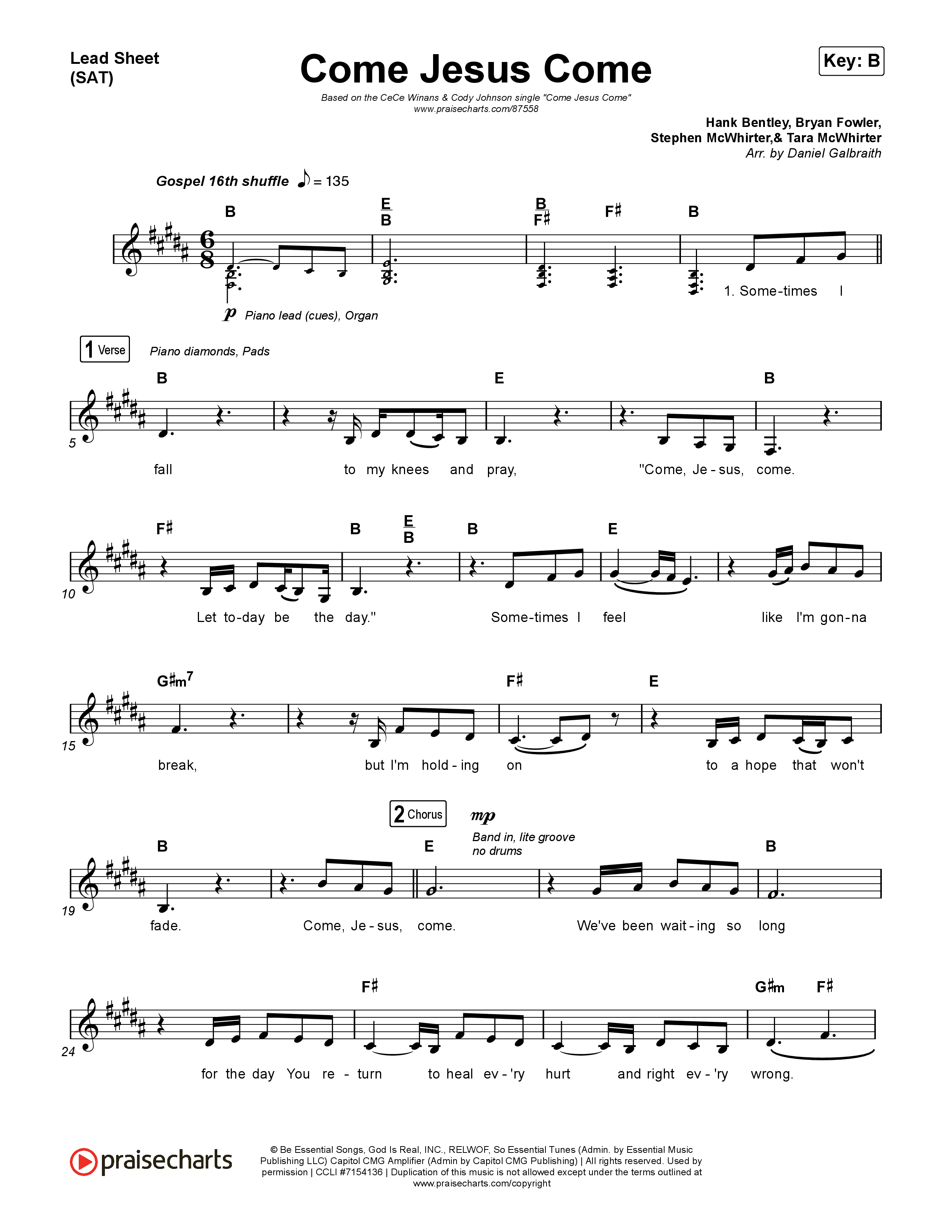 Come Jesus Come Lead Sheet (SAT) (CeCe Winans / Cody Johnson)