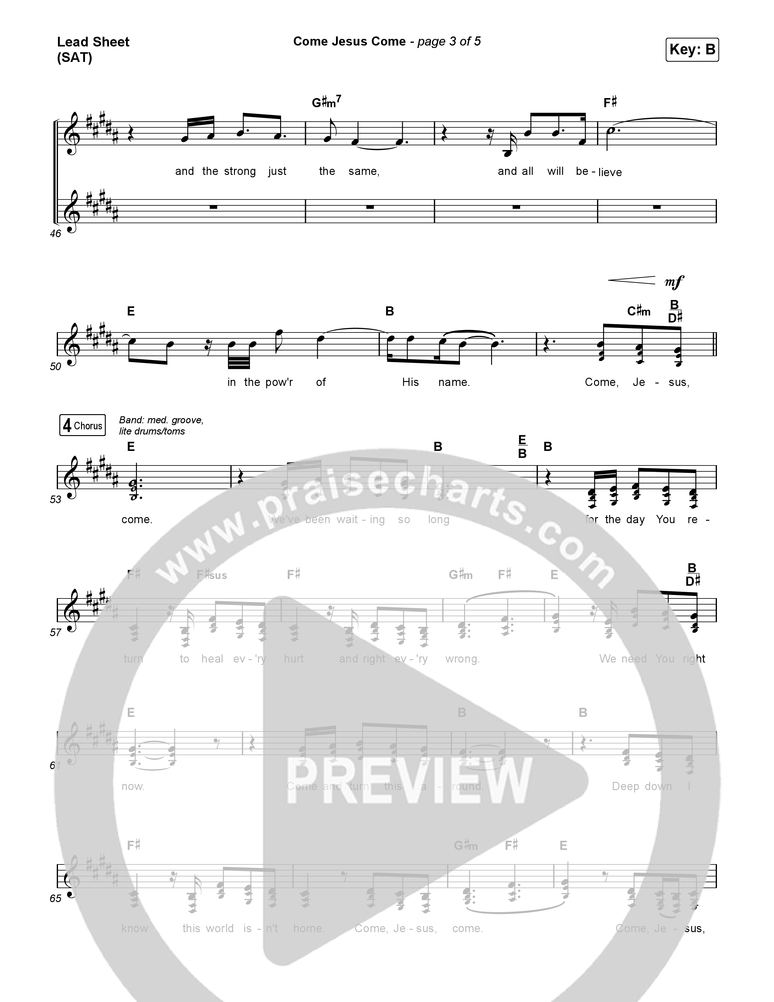 Come Jesus Come Lead Sheet (SAT) (CeCe Winans / Cody Johnson)