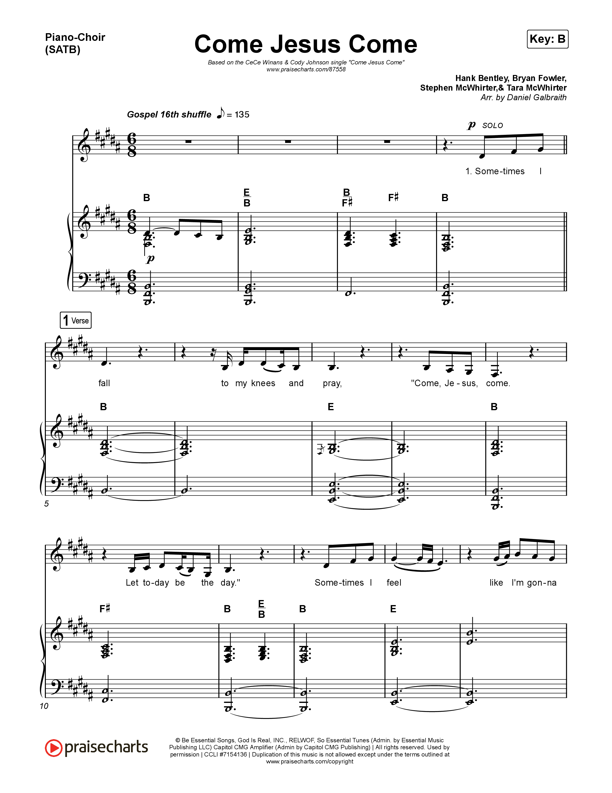 Come Jesus Come Piano/Vocal Pack (CeCe Winans / Cody Johnson)