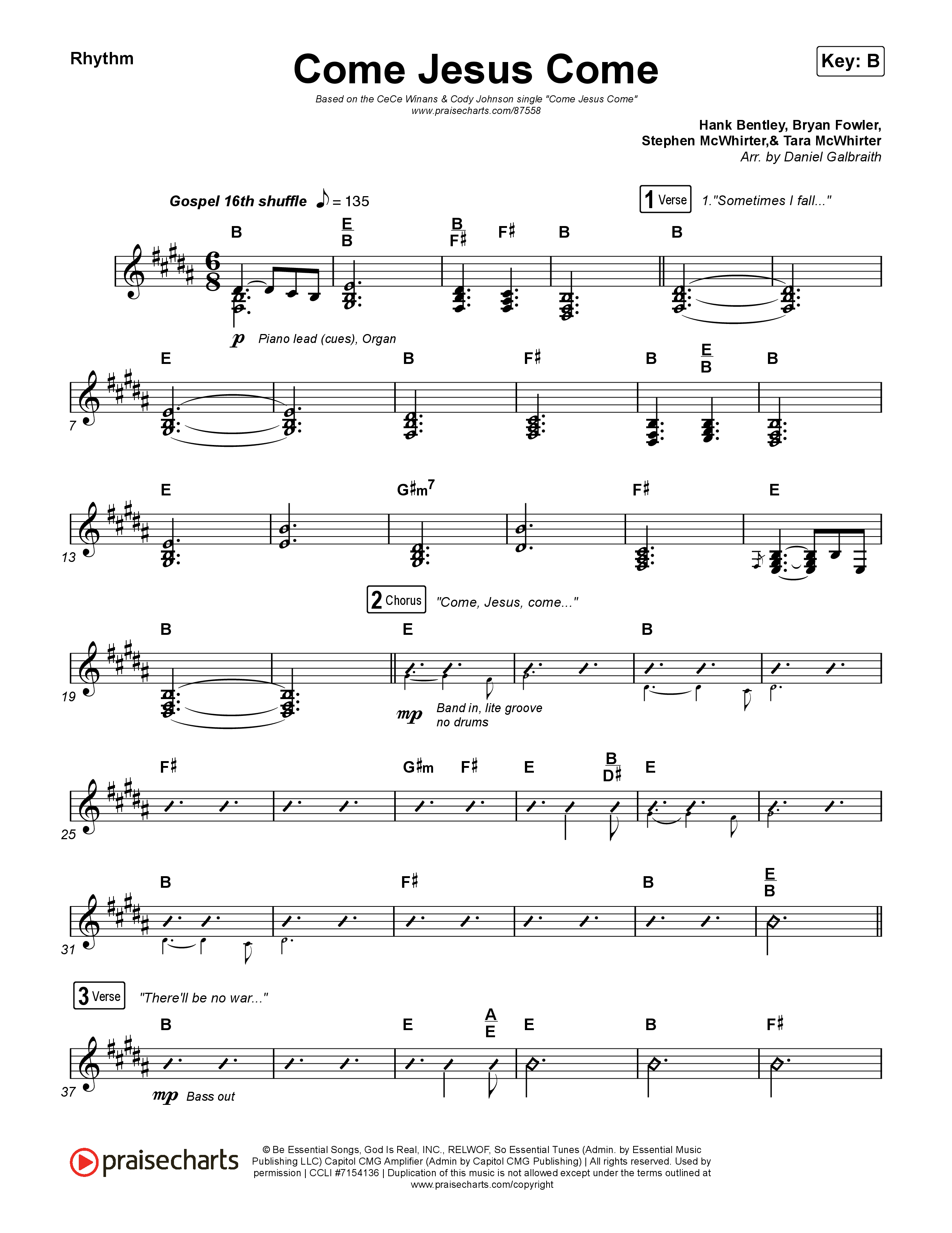 Come Jesus Come Rhythm Chart (CeCe Winans / Cody Johnson)