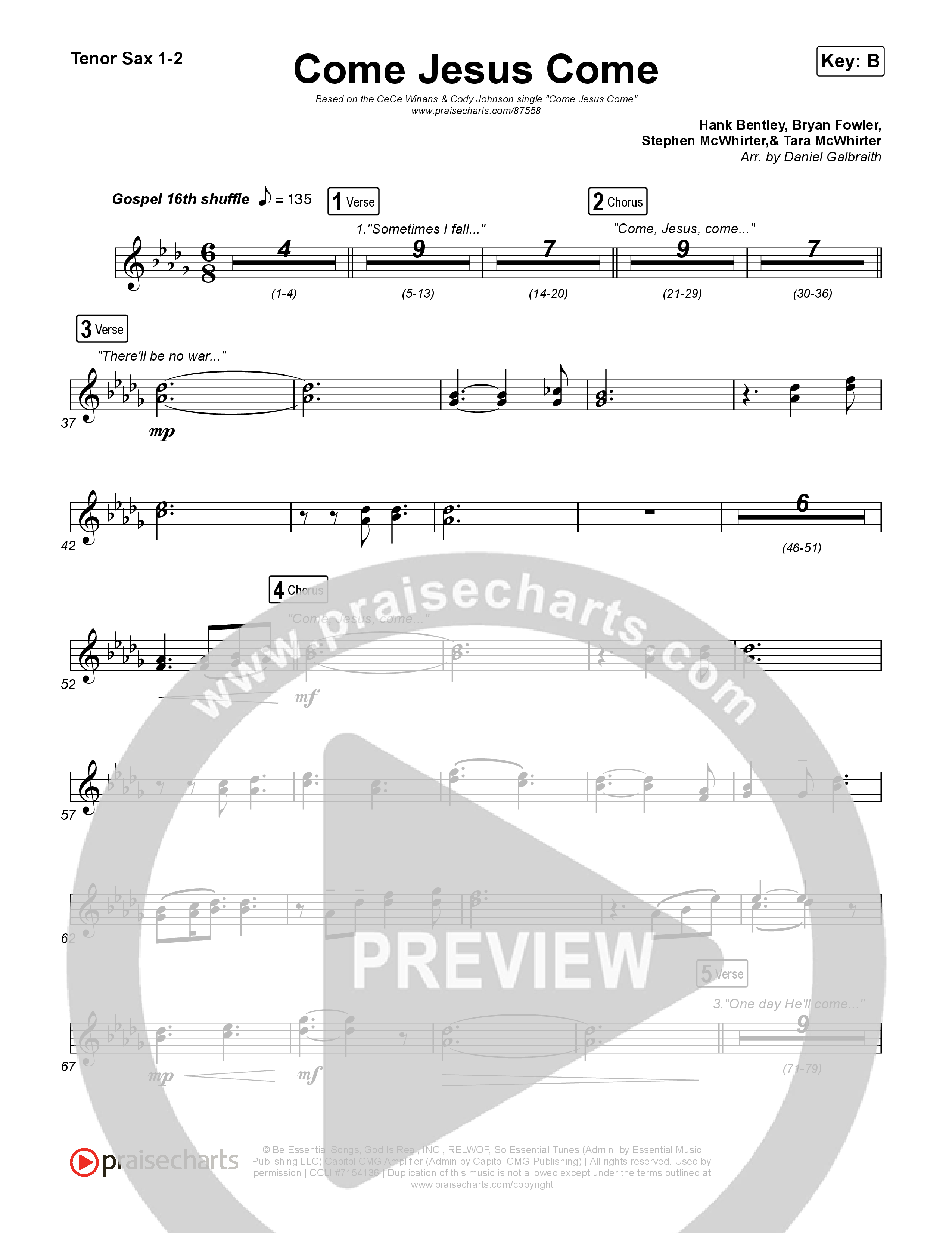 Come Jesus Come Sax Pack (CeCe Winans / Cody Johnson)