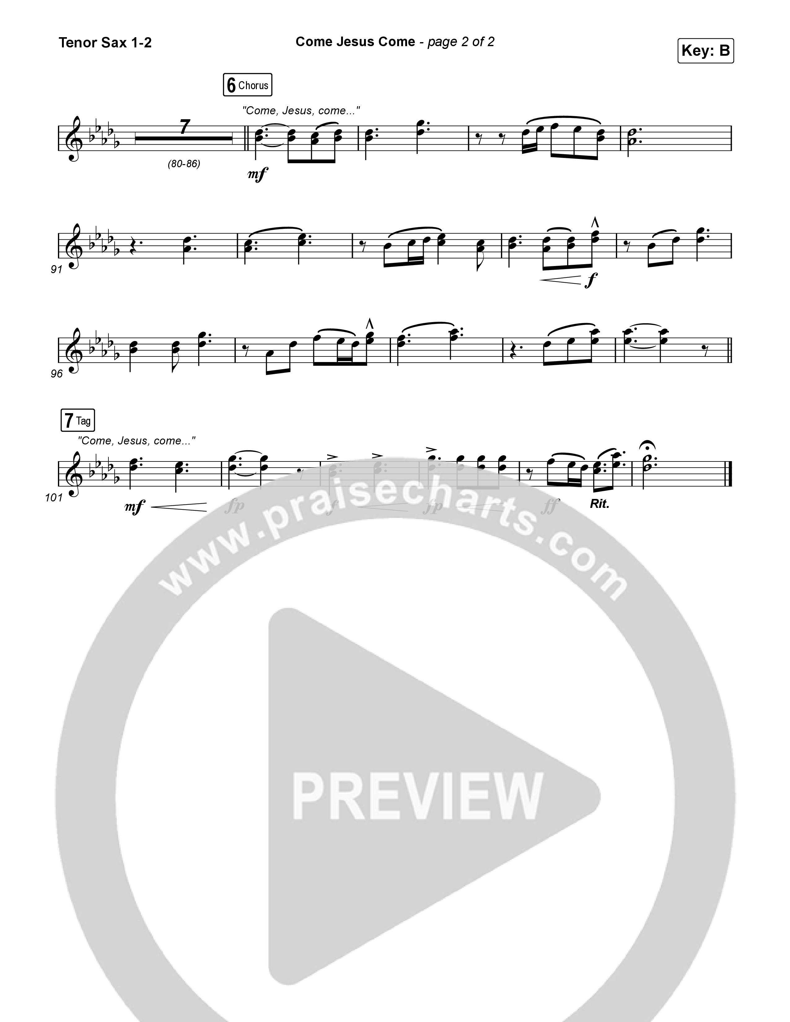 Come Jesus Come Tenor Sax 1,2 (CeCe Winans / Cody Johnson)