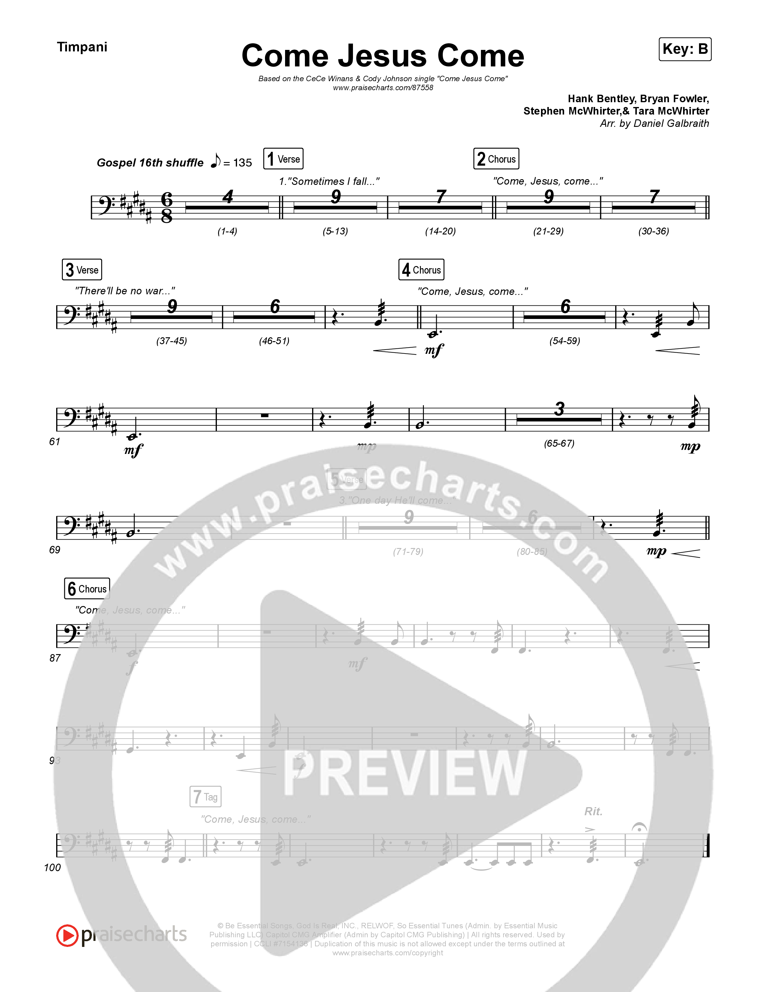 Come Jesus Come Timpani (CeCe Winans / Cody Johnson)