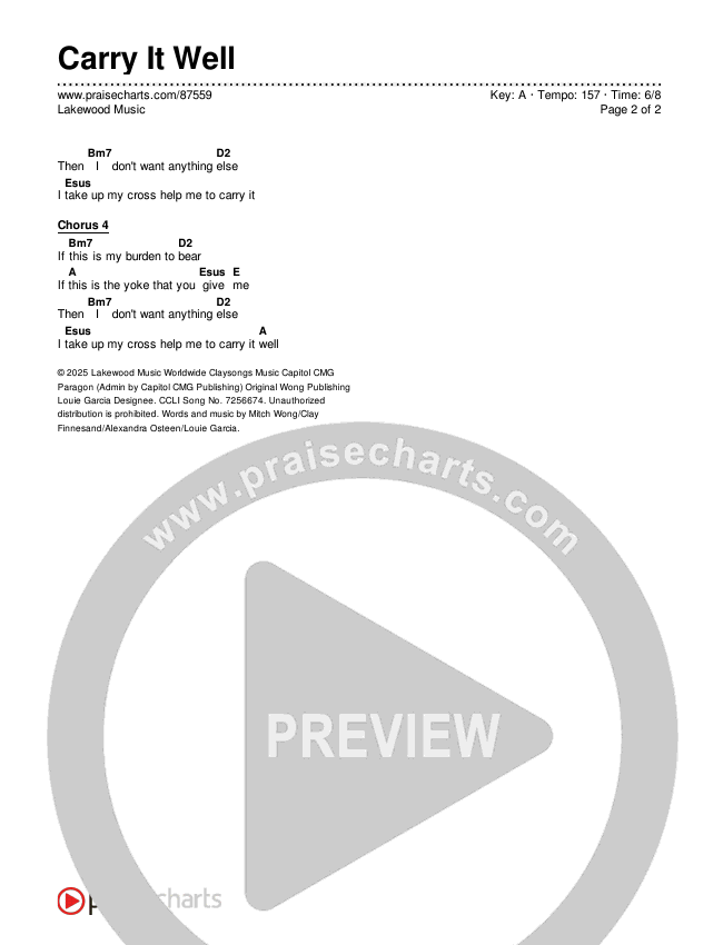 Carry It Well Chords & Lyrics (Lakewood Music)