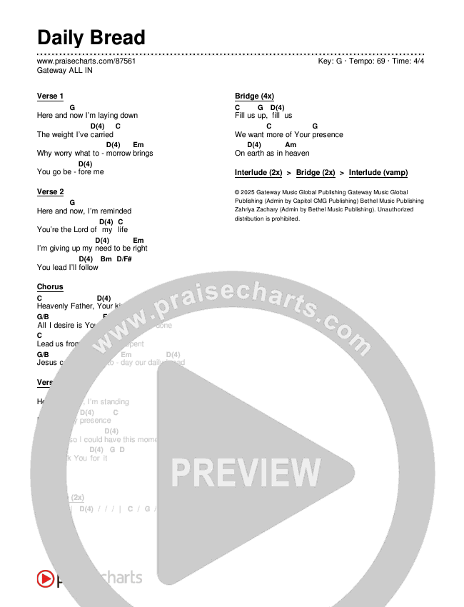 Daily Bread Chords & Lyrics (Gateway ALL IN)