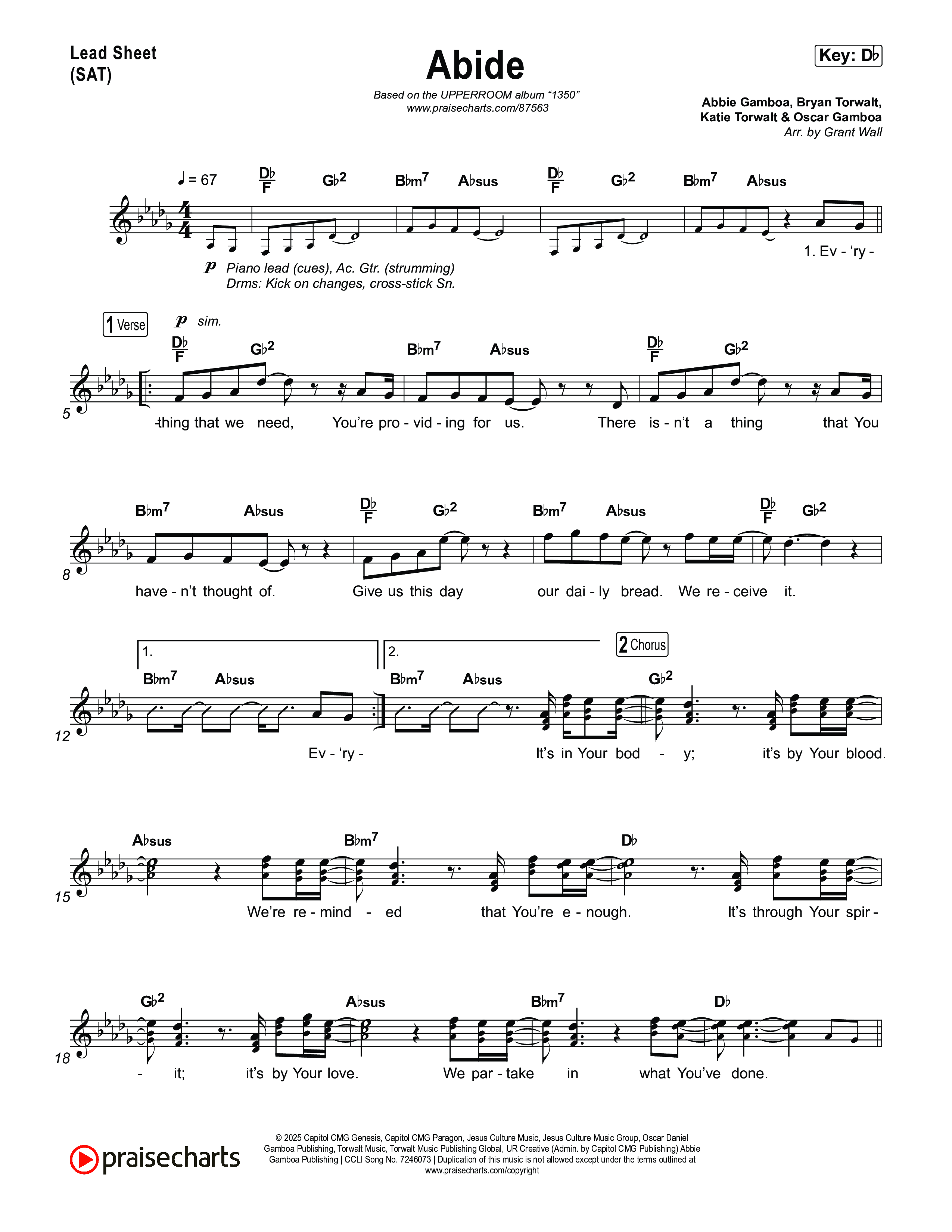 Abide Lead Sheet (SAT) (UPPERROOM)