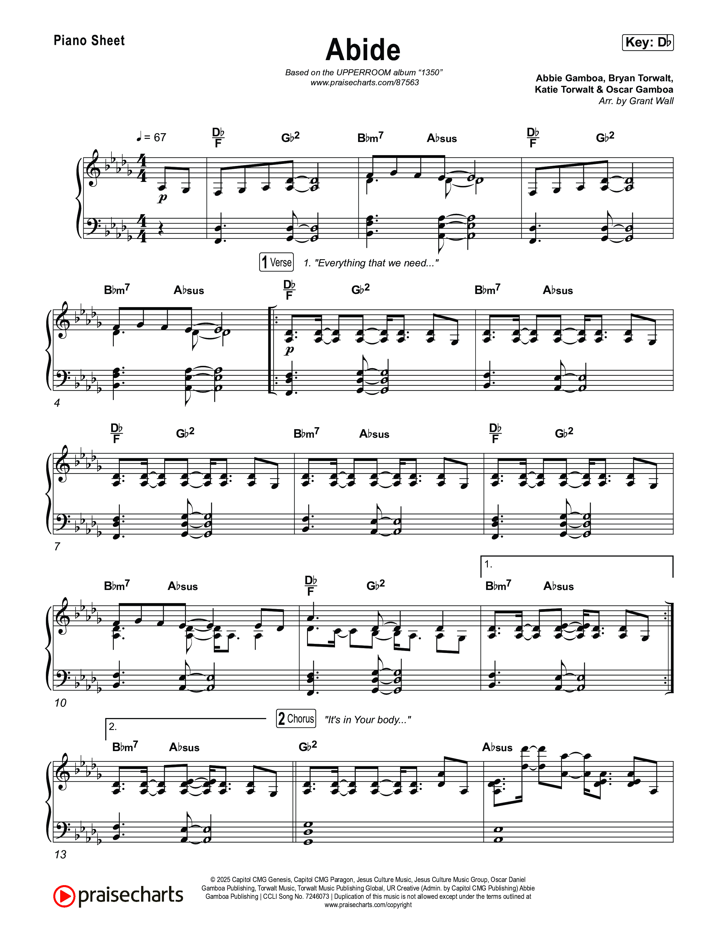Abide Piano Sheet (UPPERROOM)
