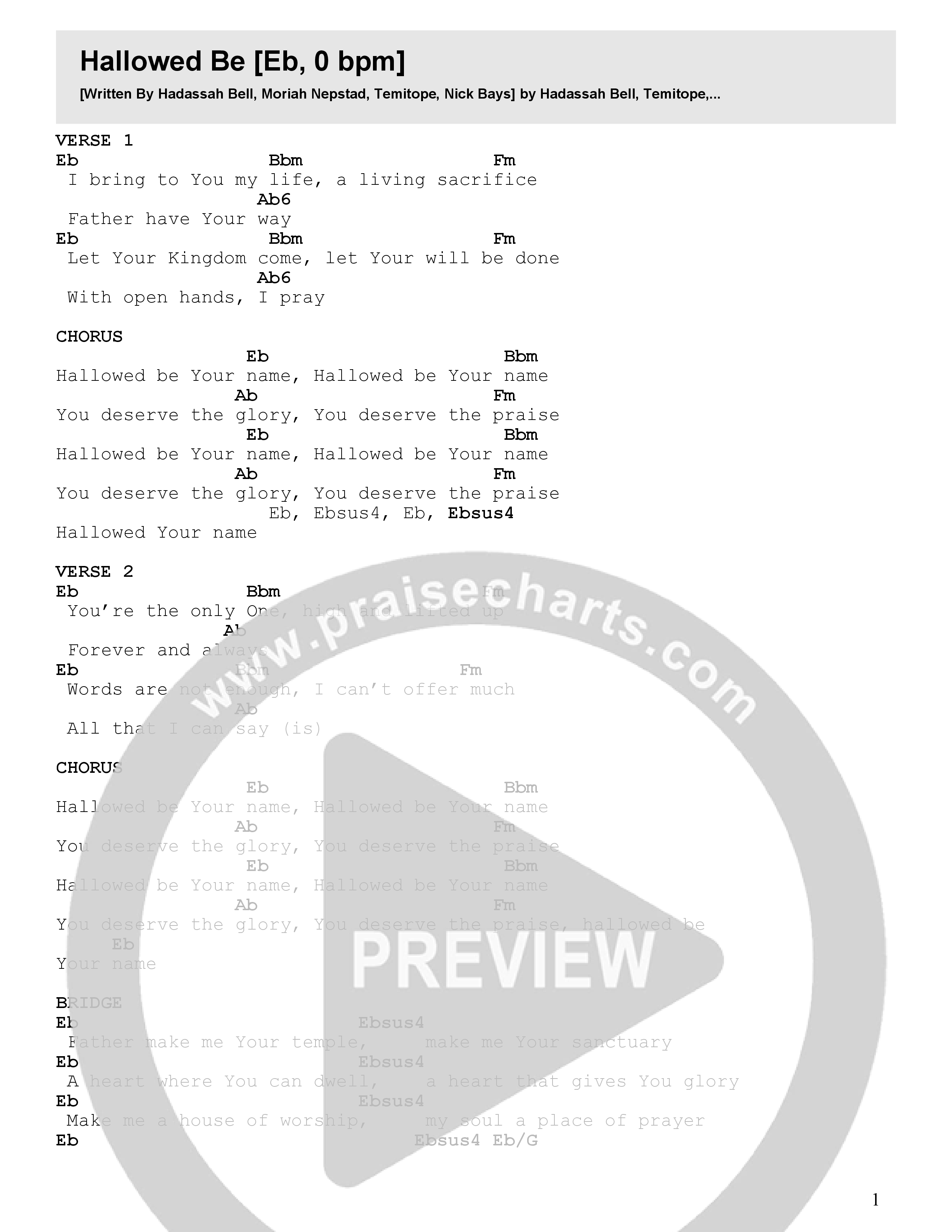 Hallowed Be (Live) Chord Chart (FC Music)