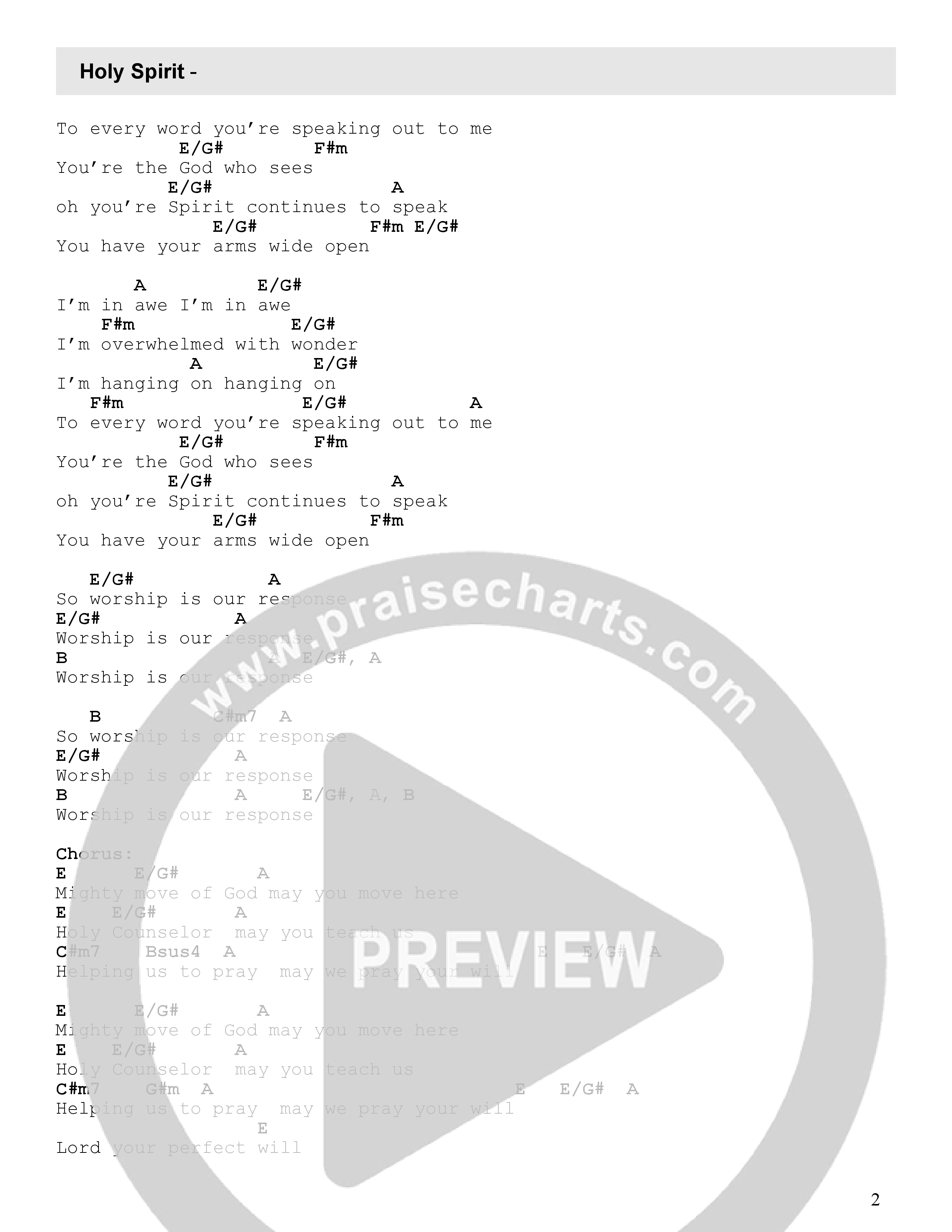 Holy Spirit (Live) Chord Chart (FC Music)