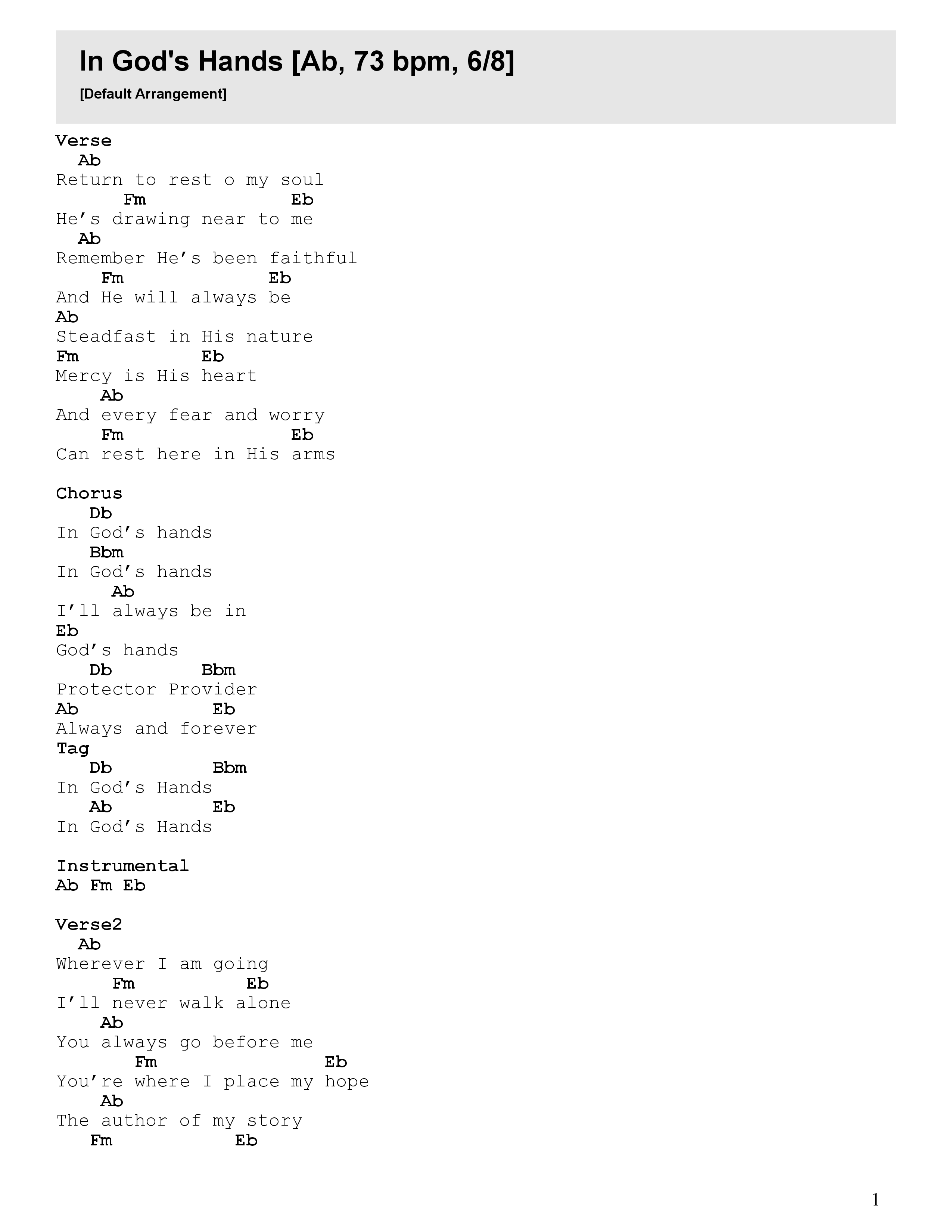 In God's Hands (Live) Chord Chart (FC Music)