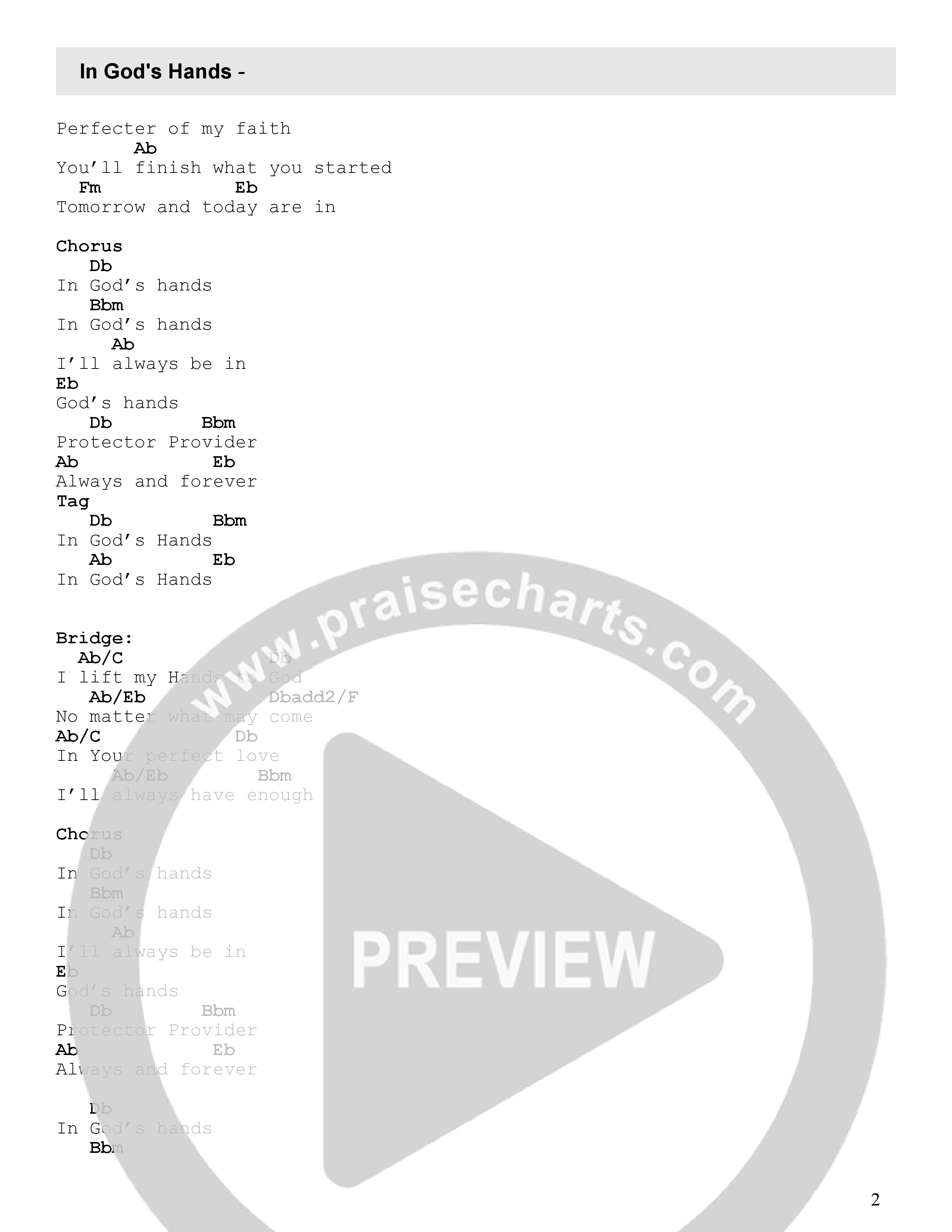 In God's Hands (Live) Chord Chart (FC Music)