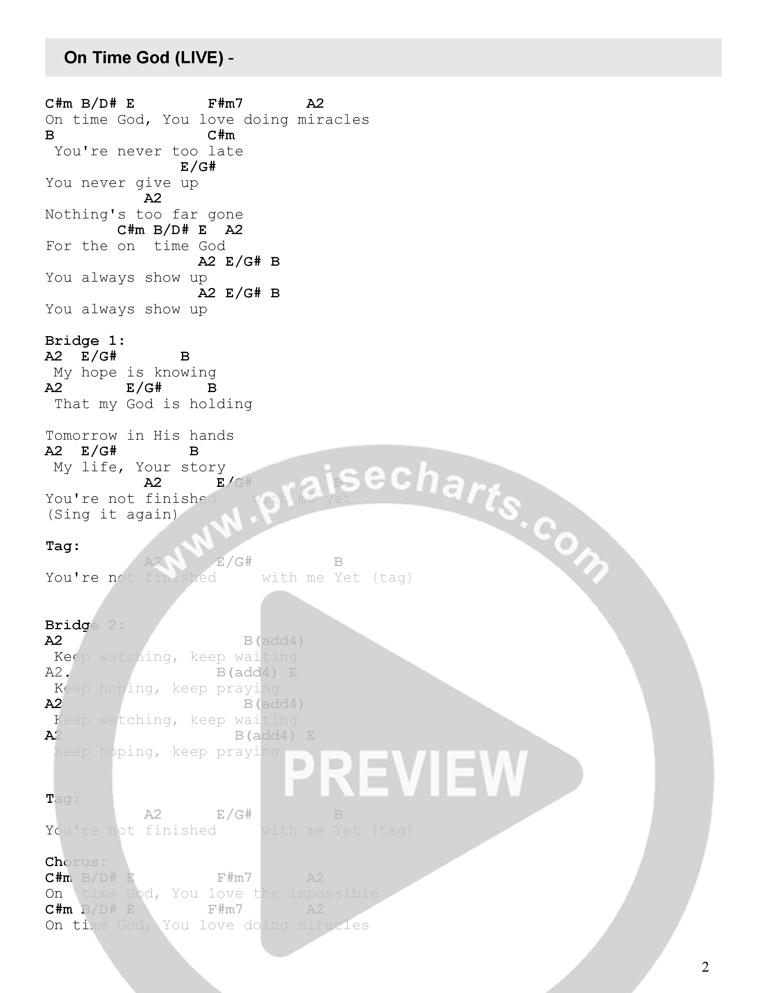 On Time God (Live) Chord Chart (FC Music)