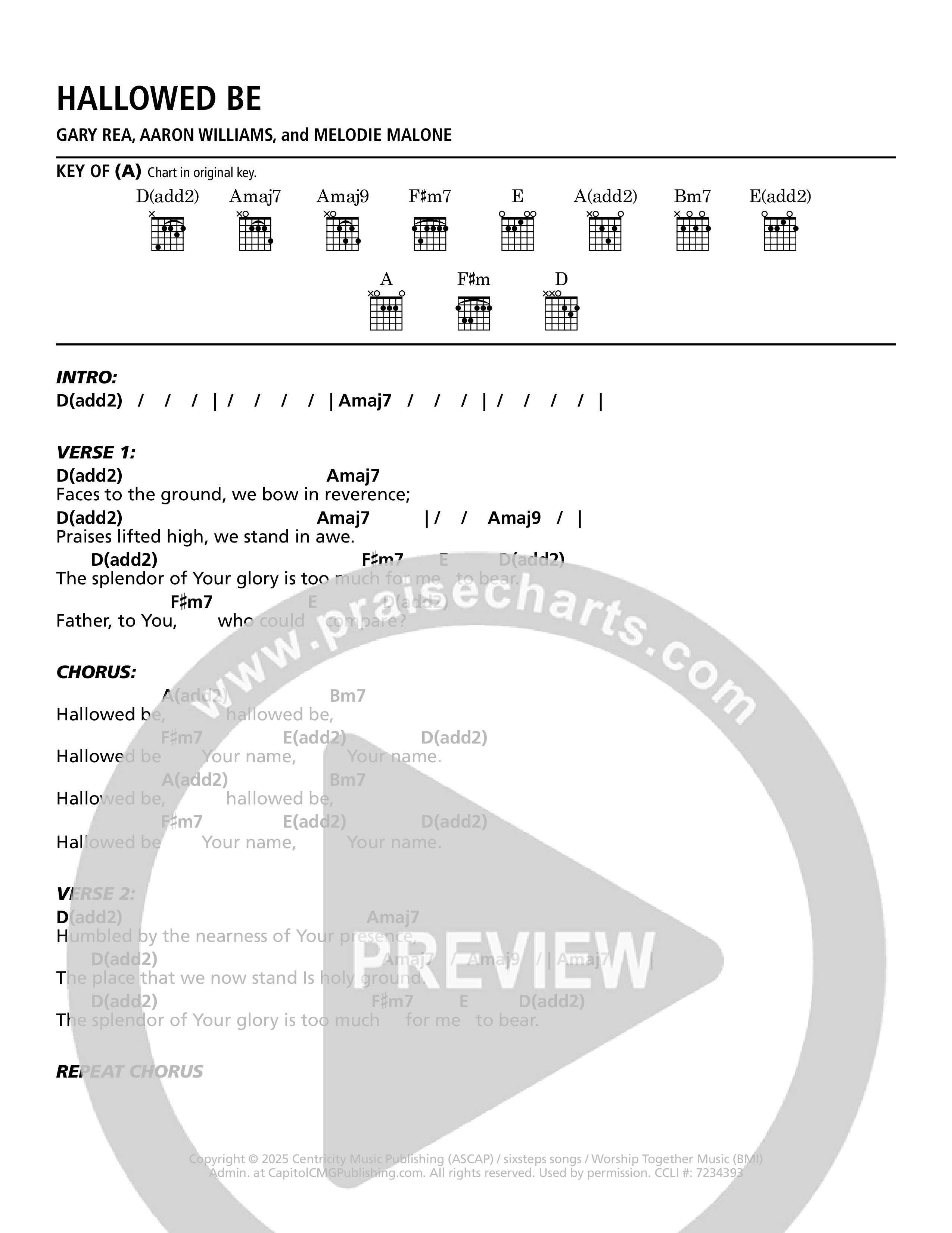 Hallowed Be Chord Chart (Gary Rae / Centricity Worship)