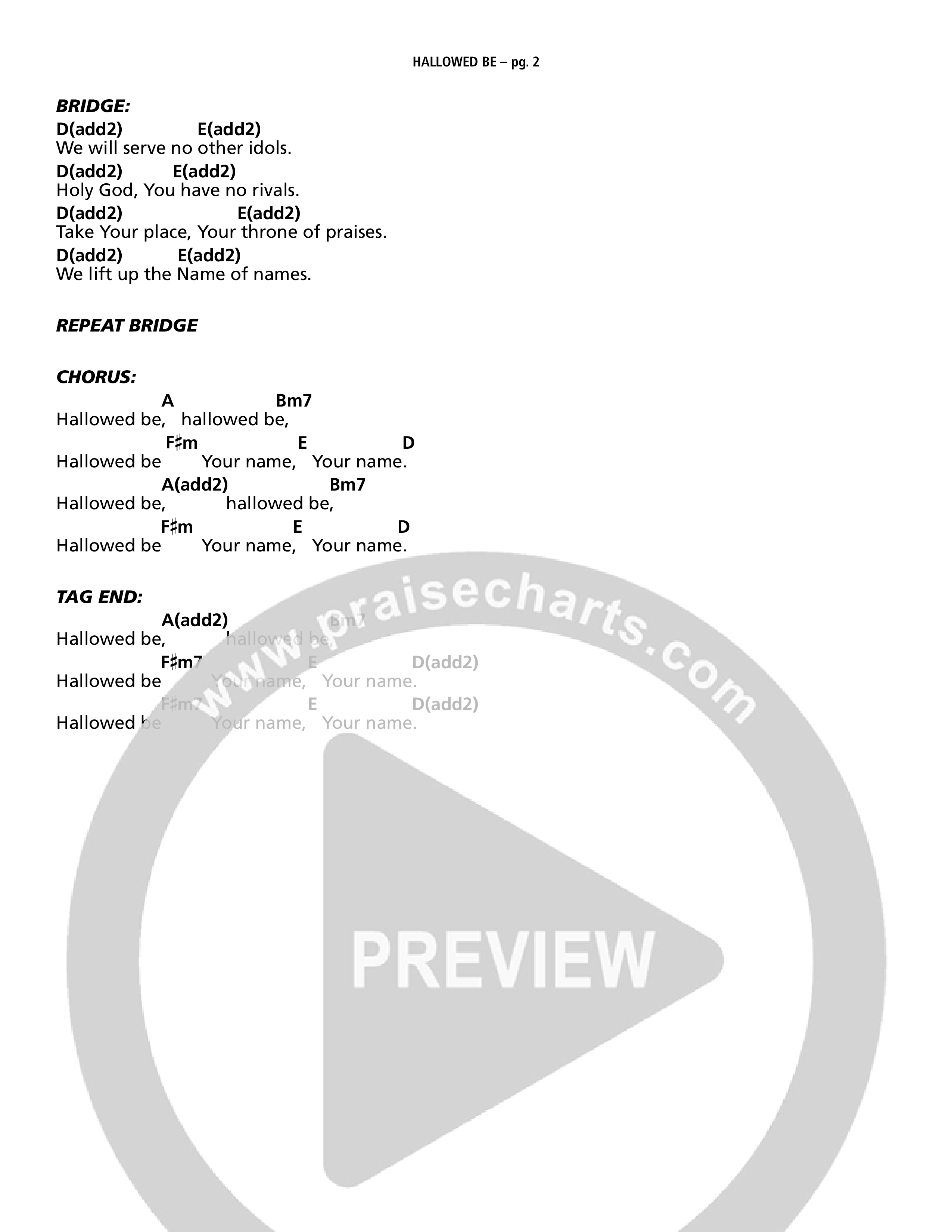 Hallowed Be Chord Chart (Gary Rae / Centricity Worship)