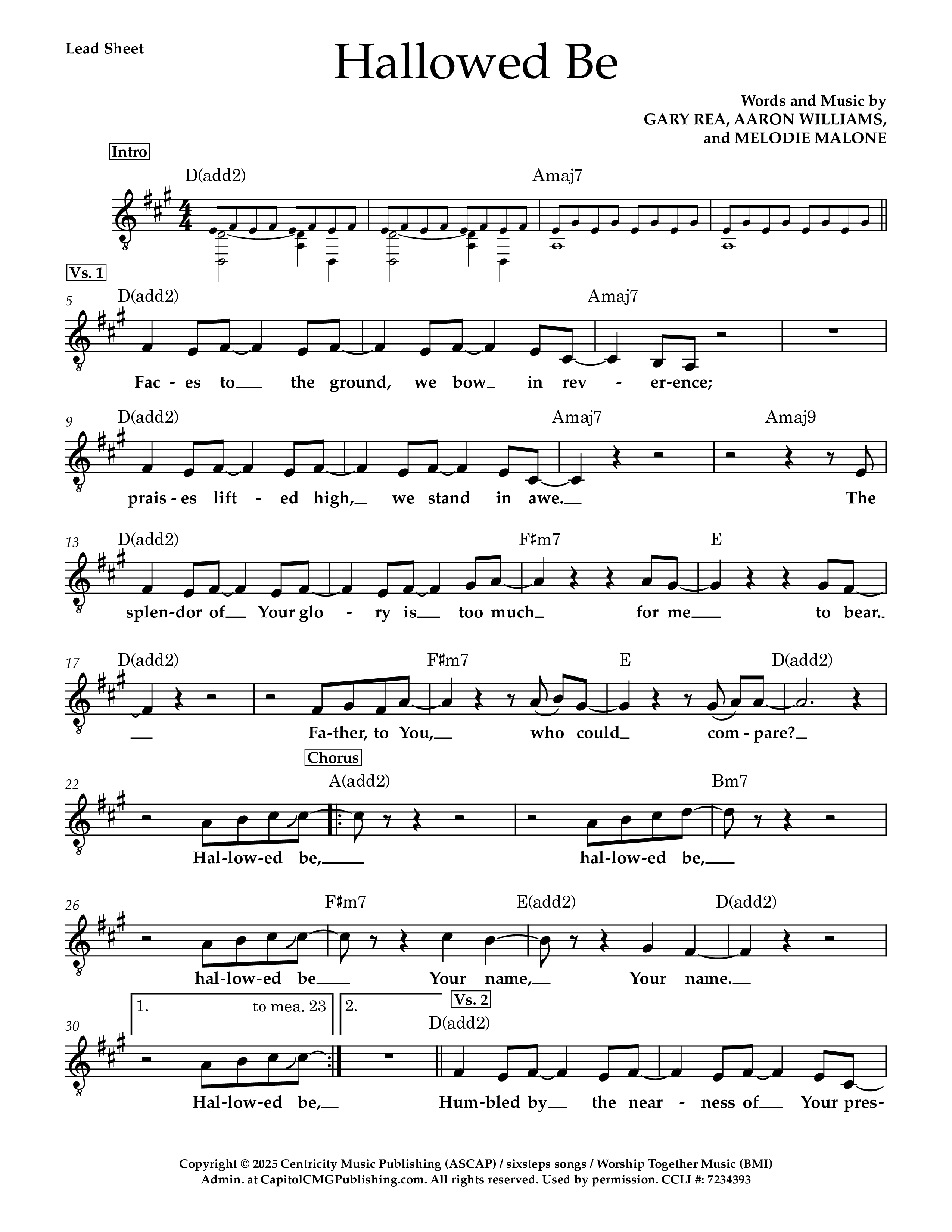 Hallowed Be Lead Sheet Melody (Gary Rae / Centricity Worship)