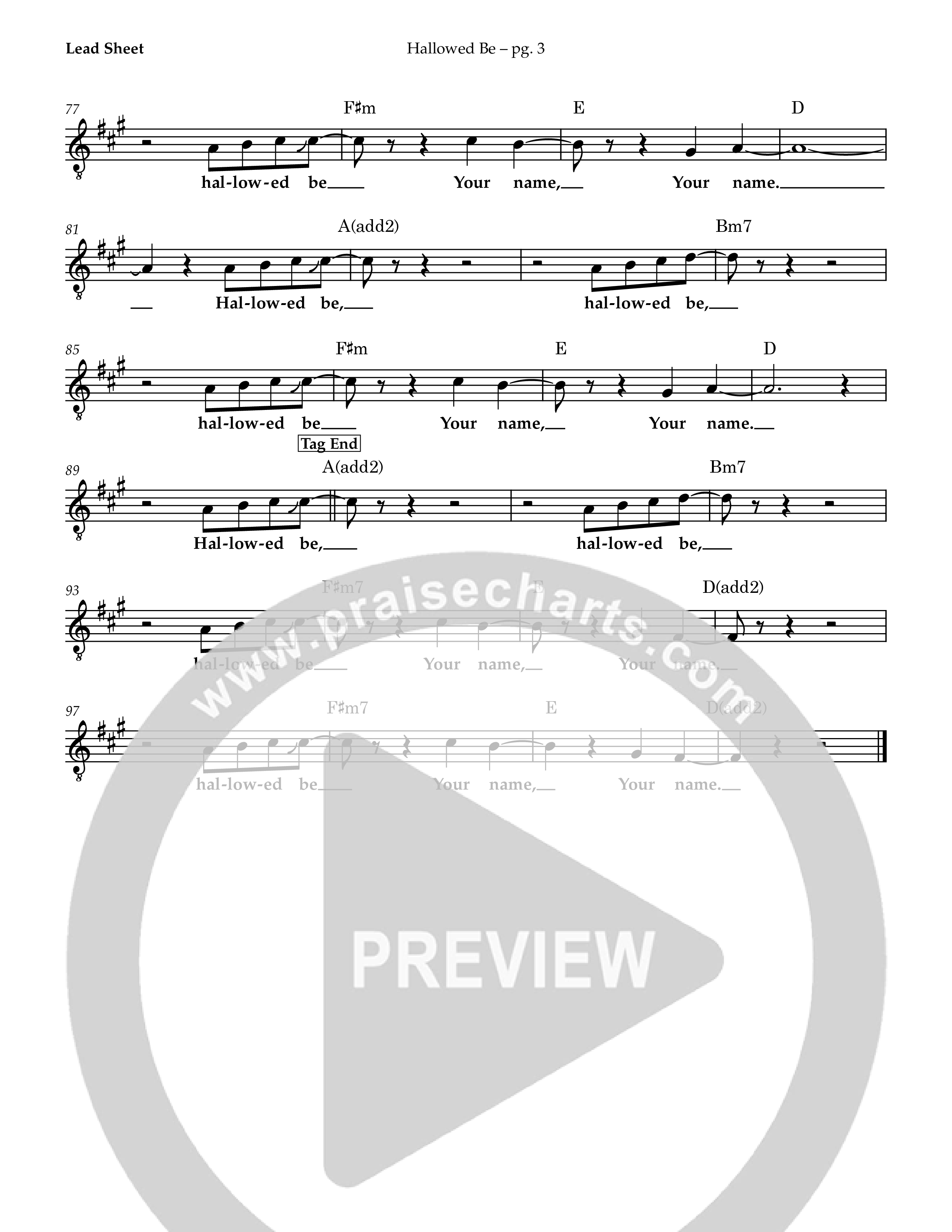 Hallowed Be Lead Sheet Melody (Gary Rae / Centricity Worship)