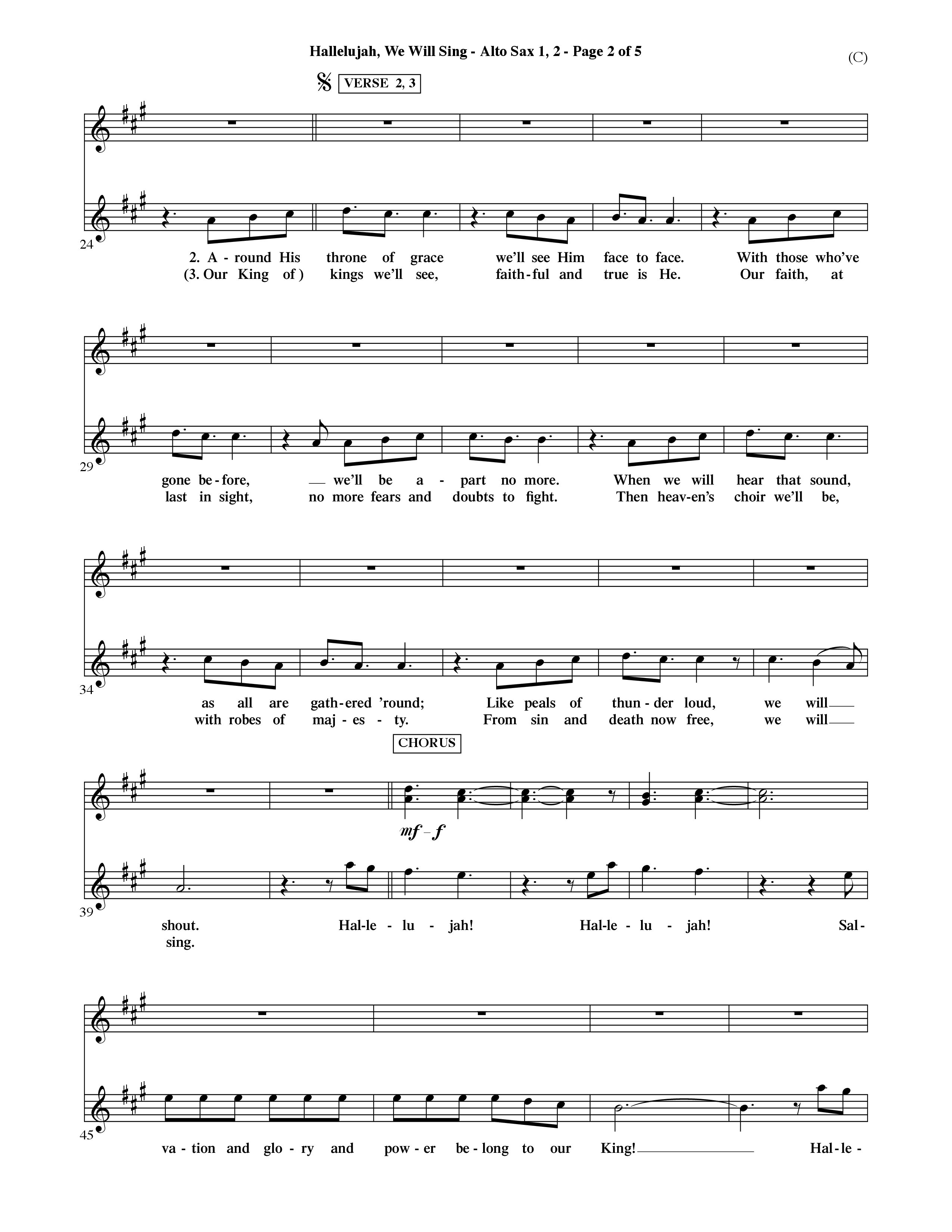 Hallelujah We Will Sing (Choral Anthem SATB) Alto Sax 1/2 (Word Music Choral / Orch. Dave Williamson)