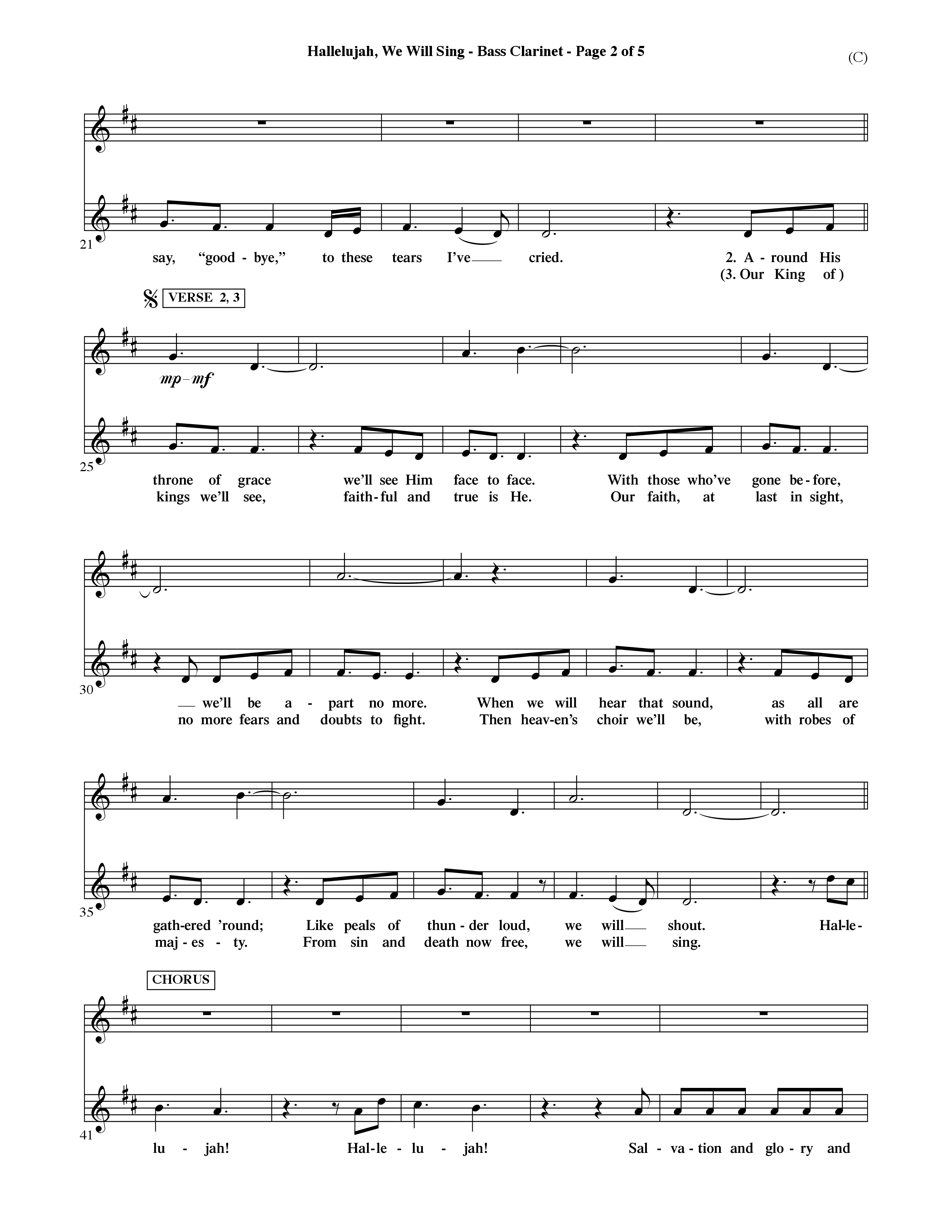 Hallelujah We Will Sing (Choral Anthem SATB) Bass Clarinet (Word Music Choral / Orch. Dave Williamson)