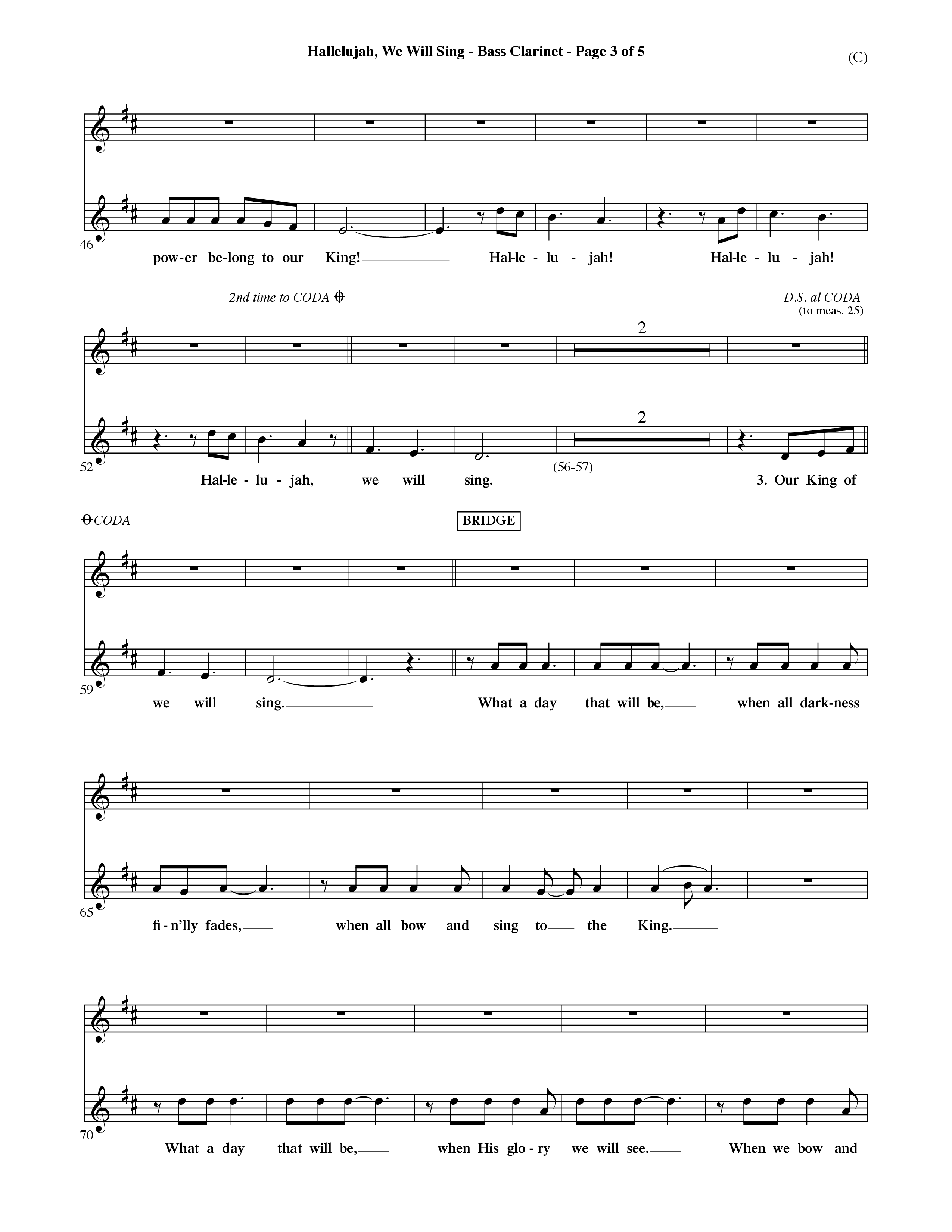 Hallelujah We Will Sing (Choral Anthem SATB) Bass Clarinet (Word Music Choral / Orch. Dave Williamson)