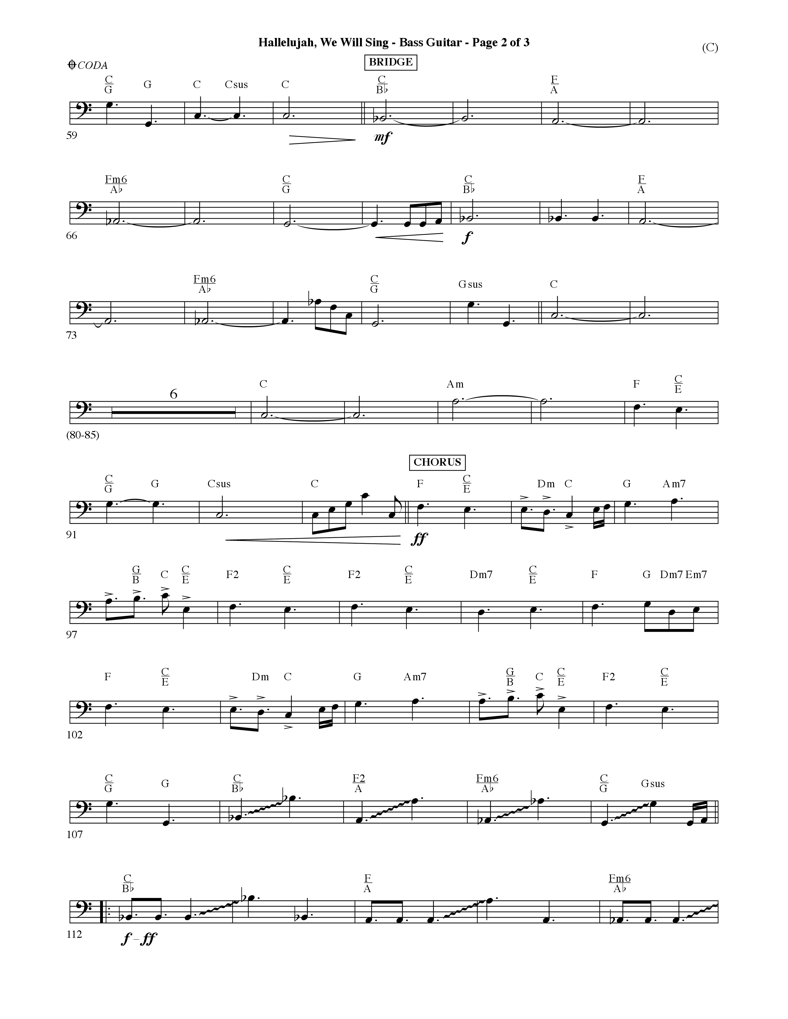 Hallelujah We Will Sing (Choral Anthem SATB) Bass Guitar (Word Music Choral / Orch. Dave Williamson)