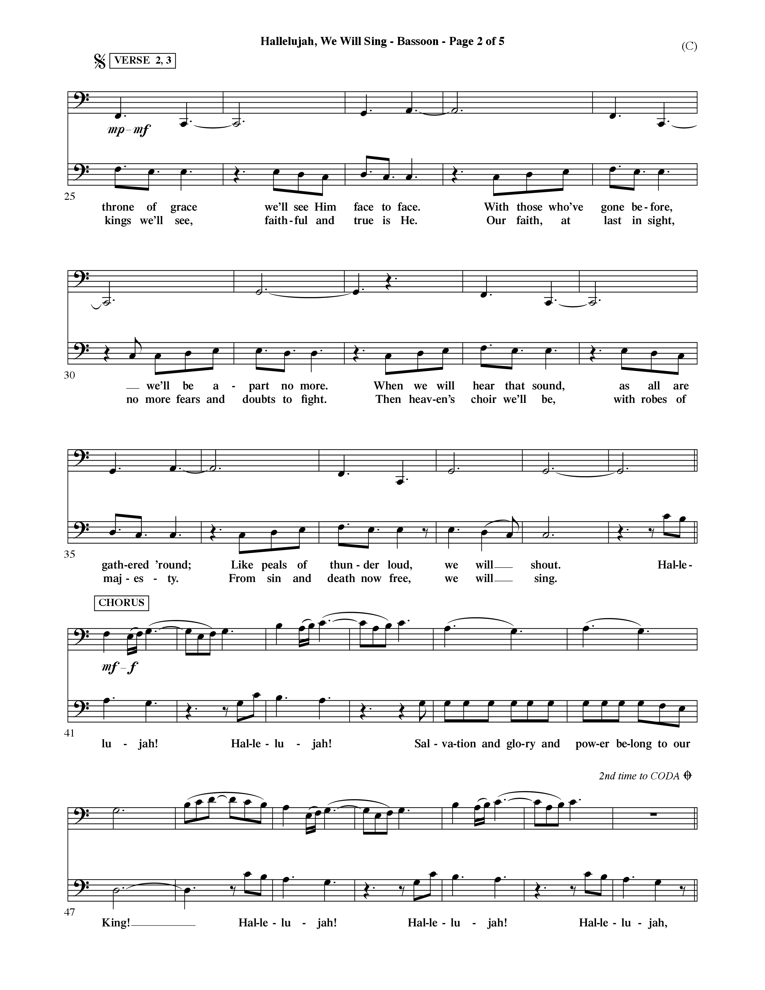 Hallelujah We Will Sing (Choral Anthem SATB) Bassoon (Word Music Choral / Orch. Dave Williamson)