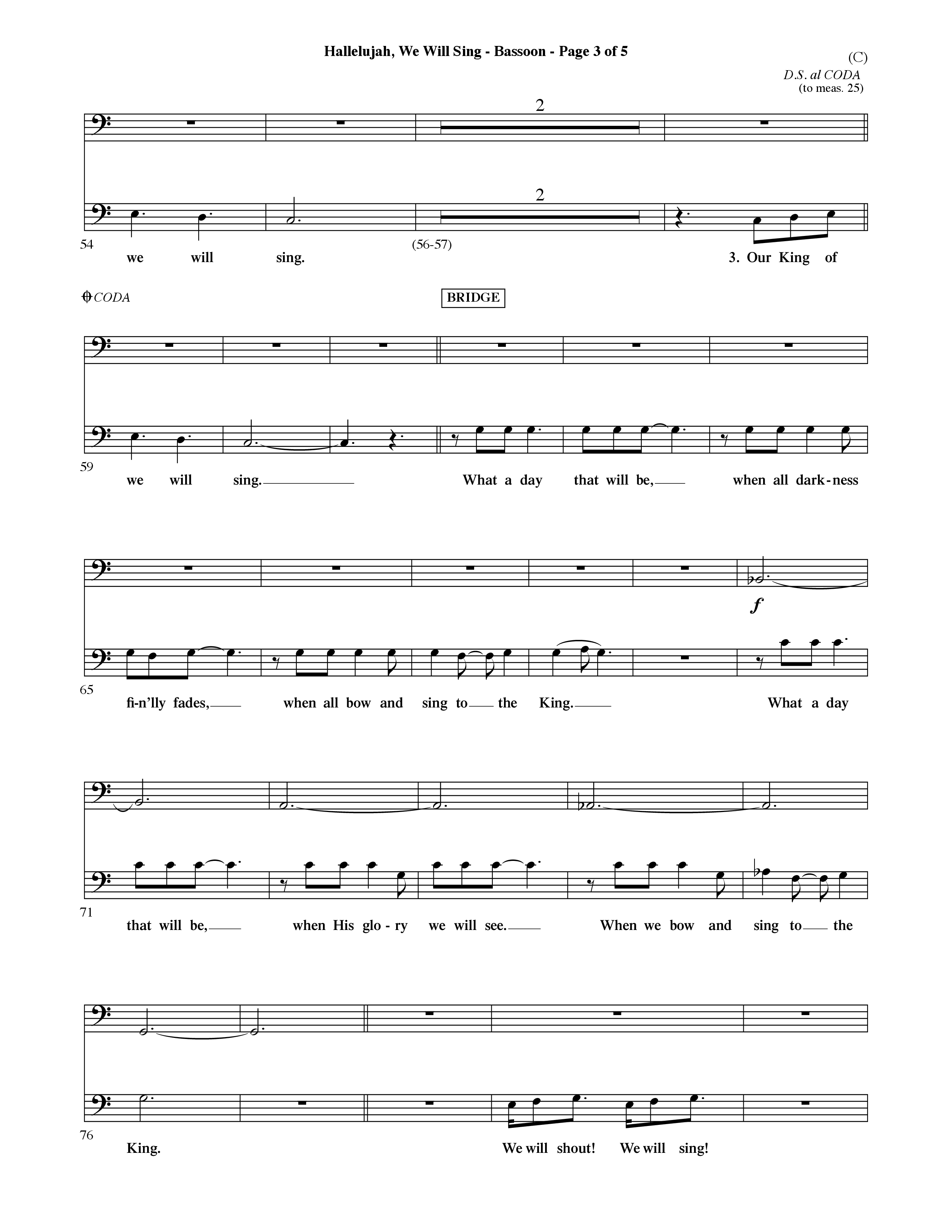 Hallelujah We Will Sing (Choral Anthem SATB) Bassoon (Word Music Choral / Orch. Dave Williamson)
