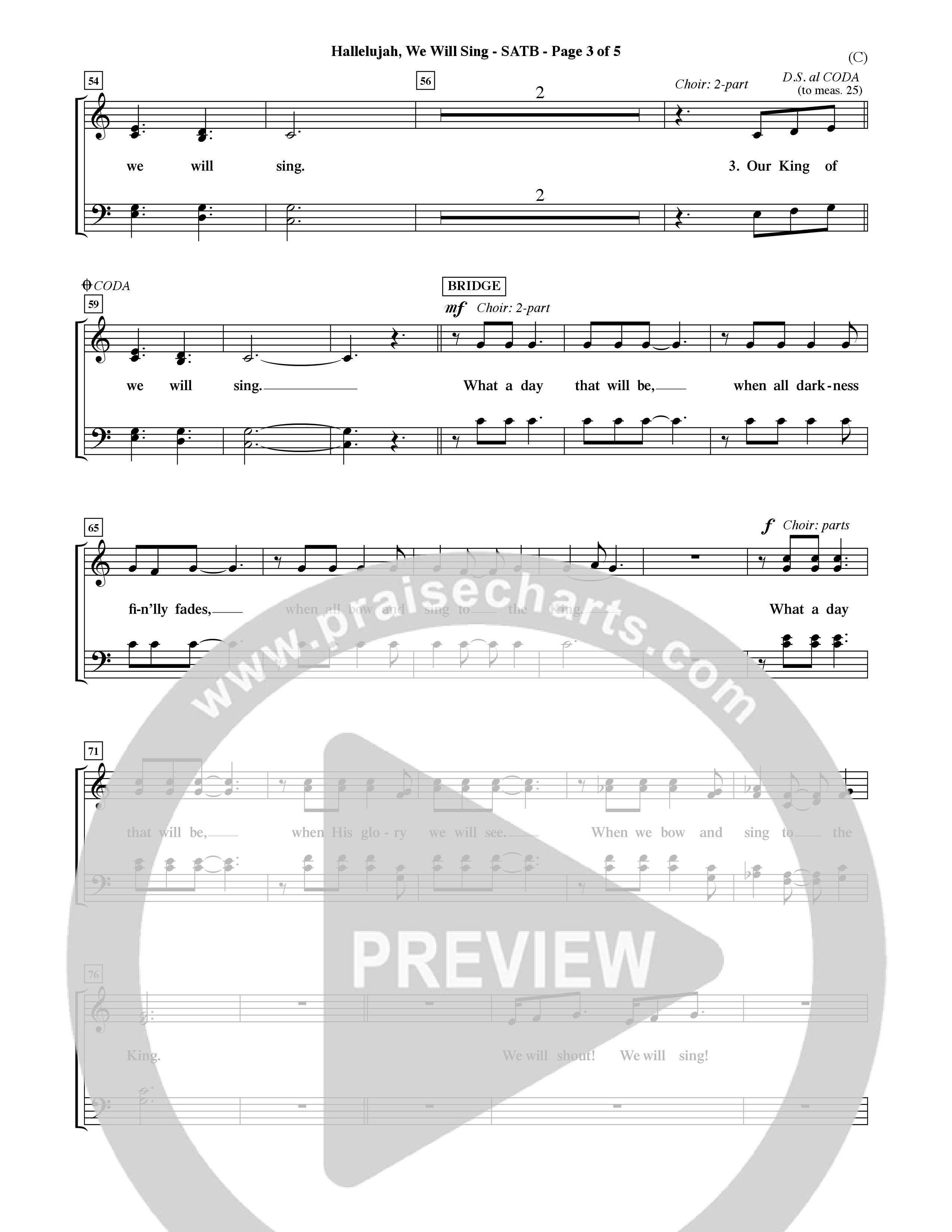 Hallelujah We Will Sing (Choral Anthem SATB) Choir Sheet (SATB) (Word Music Choral / Orch. Dave Williamson)