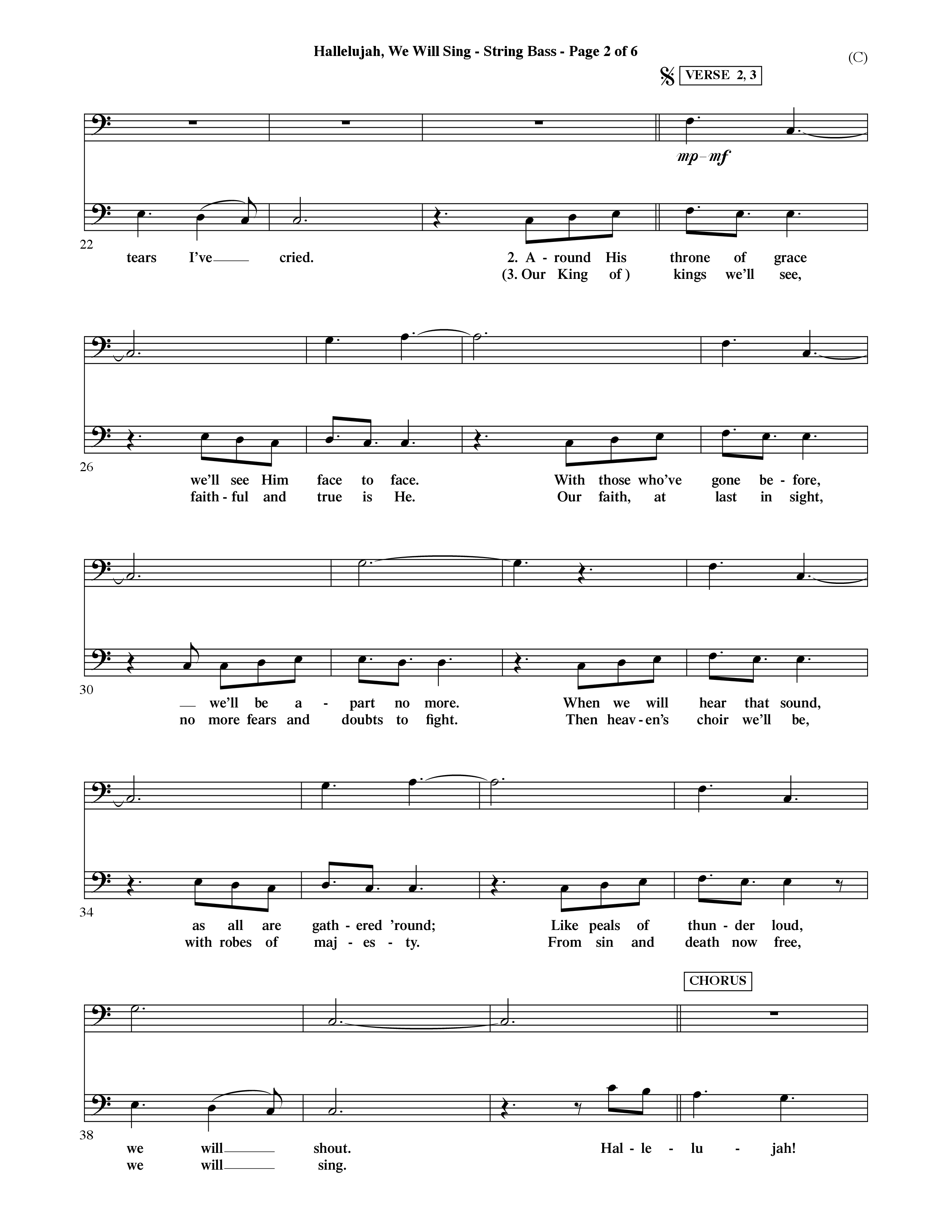 Hallelujah We Will Sing (Choral Anthem SATB) Double Bass (Word Music Choral / Orch. Dave Williamson)