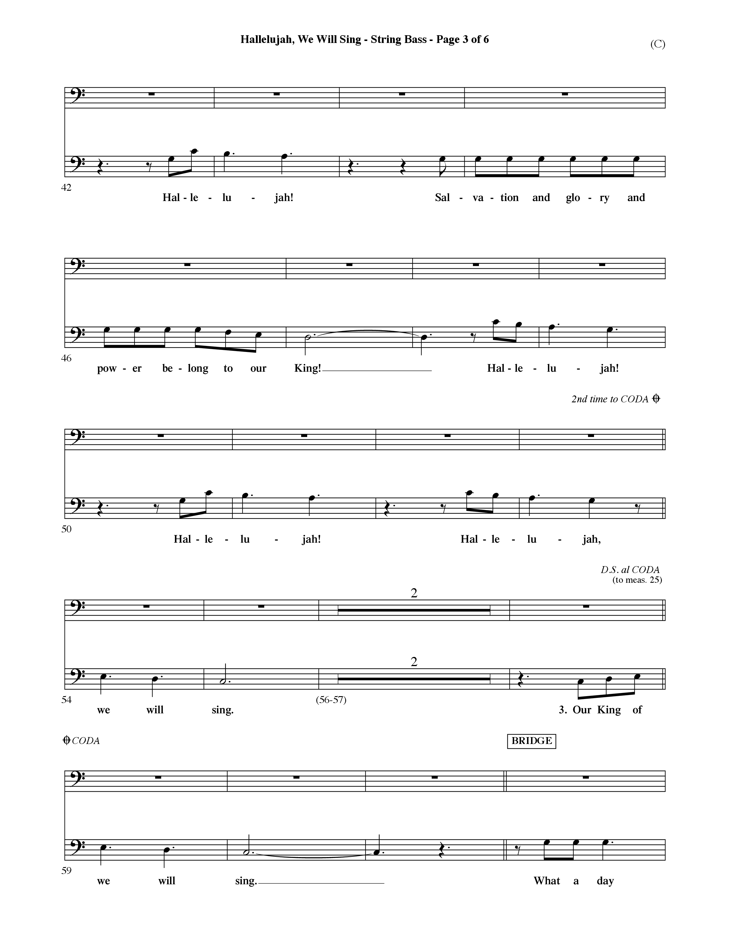 Hallelujah We Will Sing (Choral Anthem SATB) Double Bass (Word Music Choral / Orch. Dave Williamson)