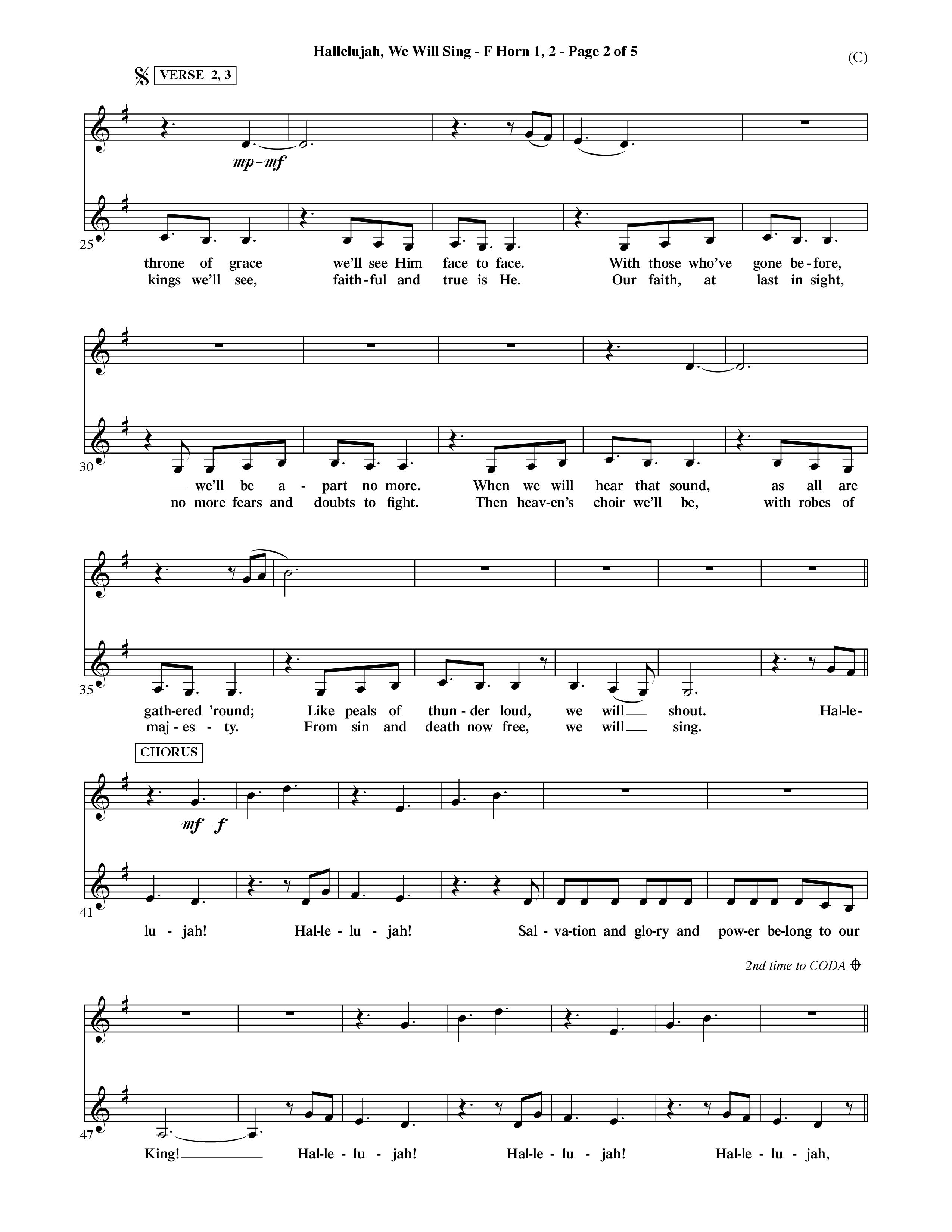 Hallelujah We Will Sing (Choral Anthem SATB) French Horn (Word Music Choral / Orch. Dave Williamson)