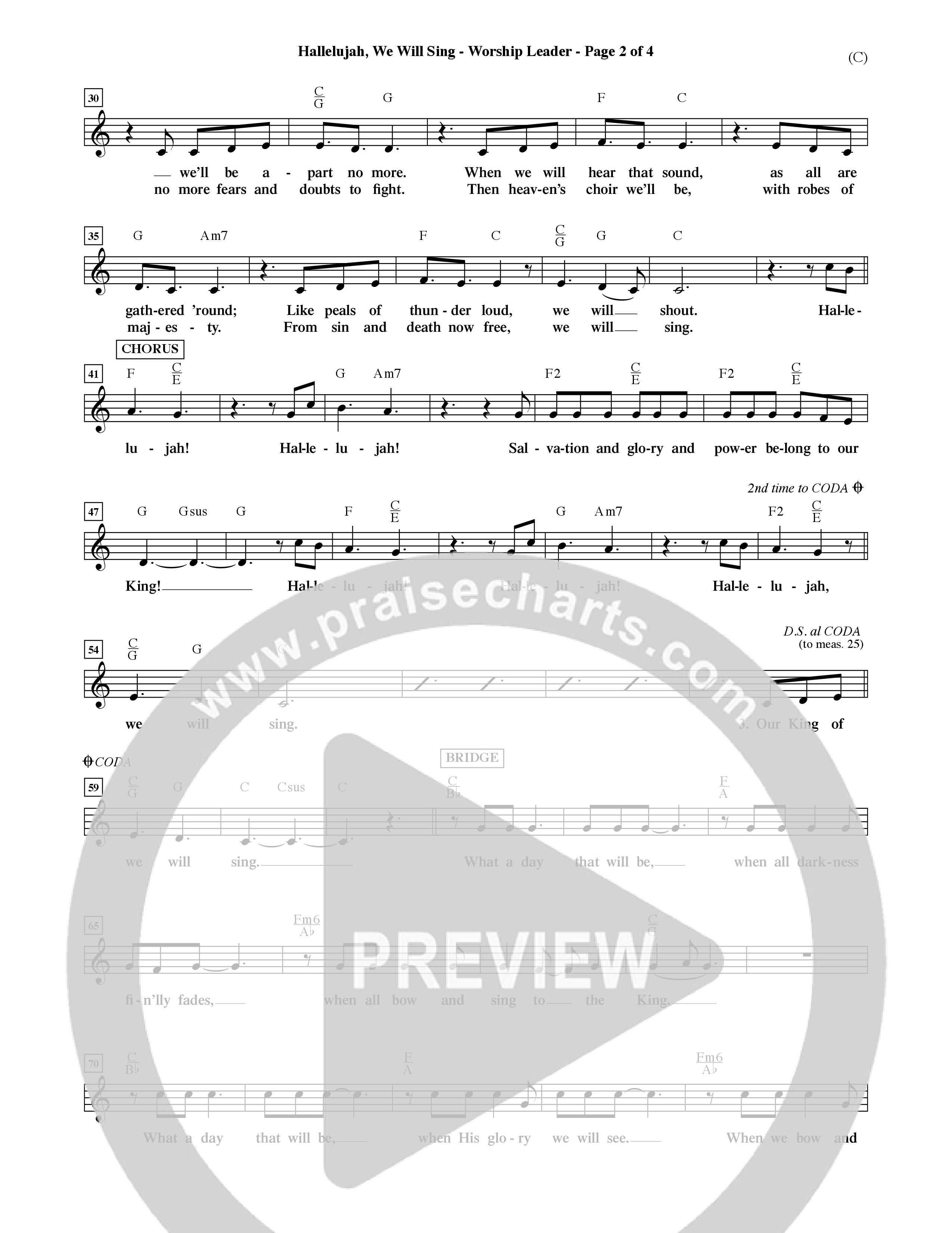 Hallelujah We Will Sing (Choral Anthem SATB) Lead Sheet (Mel) (Word Music Choral / Orch. Dave Williamson)