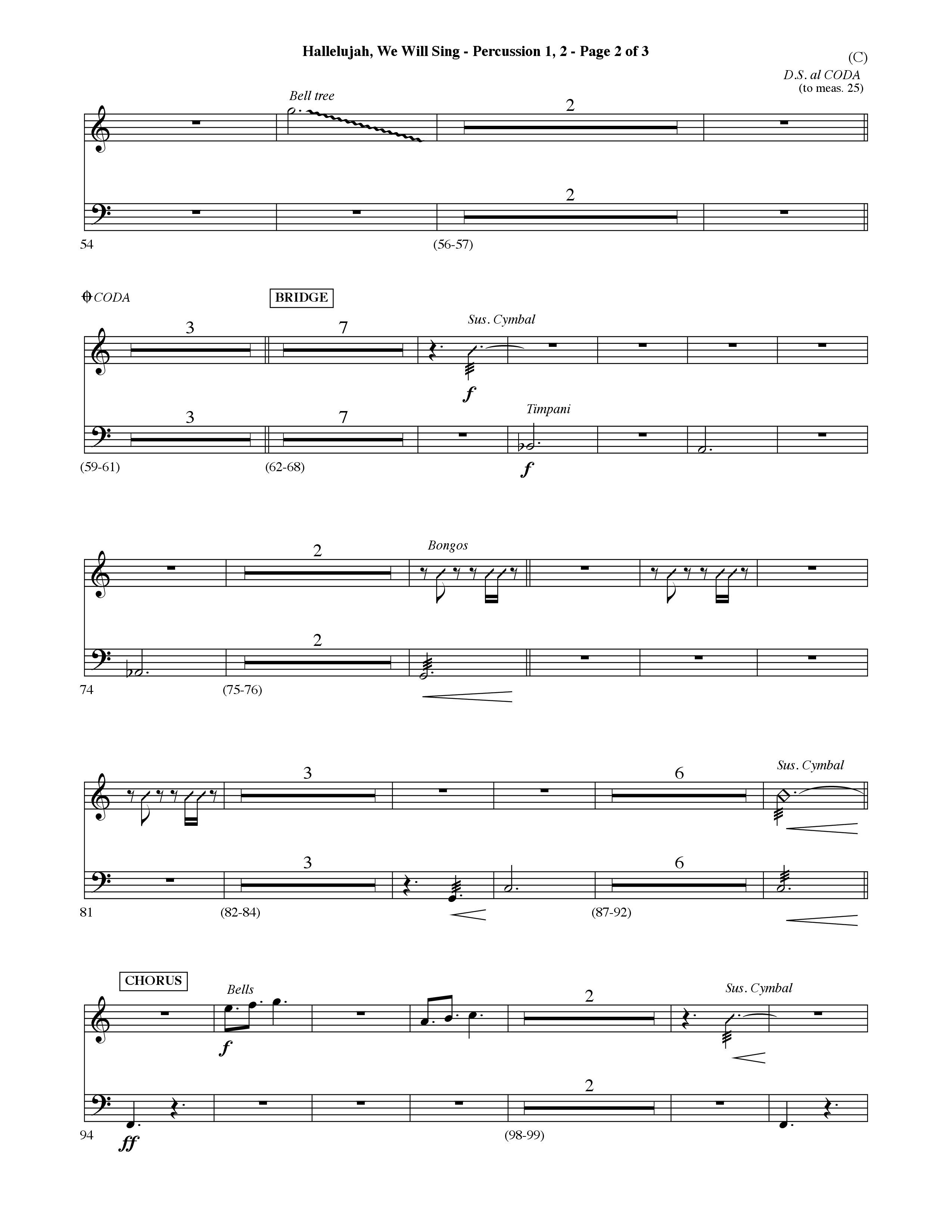 Hallelujah We Will Sing (Choral Anthem SATB) Percussion 1/2 (Word Music Choral / Orch. Dave Williamson)