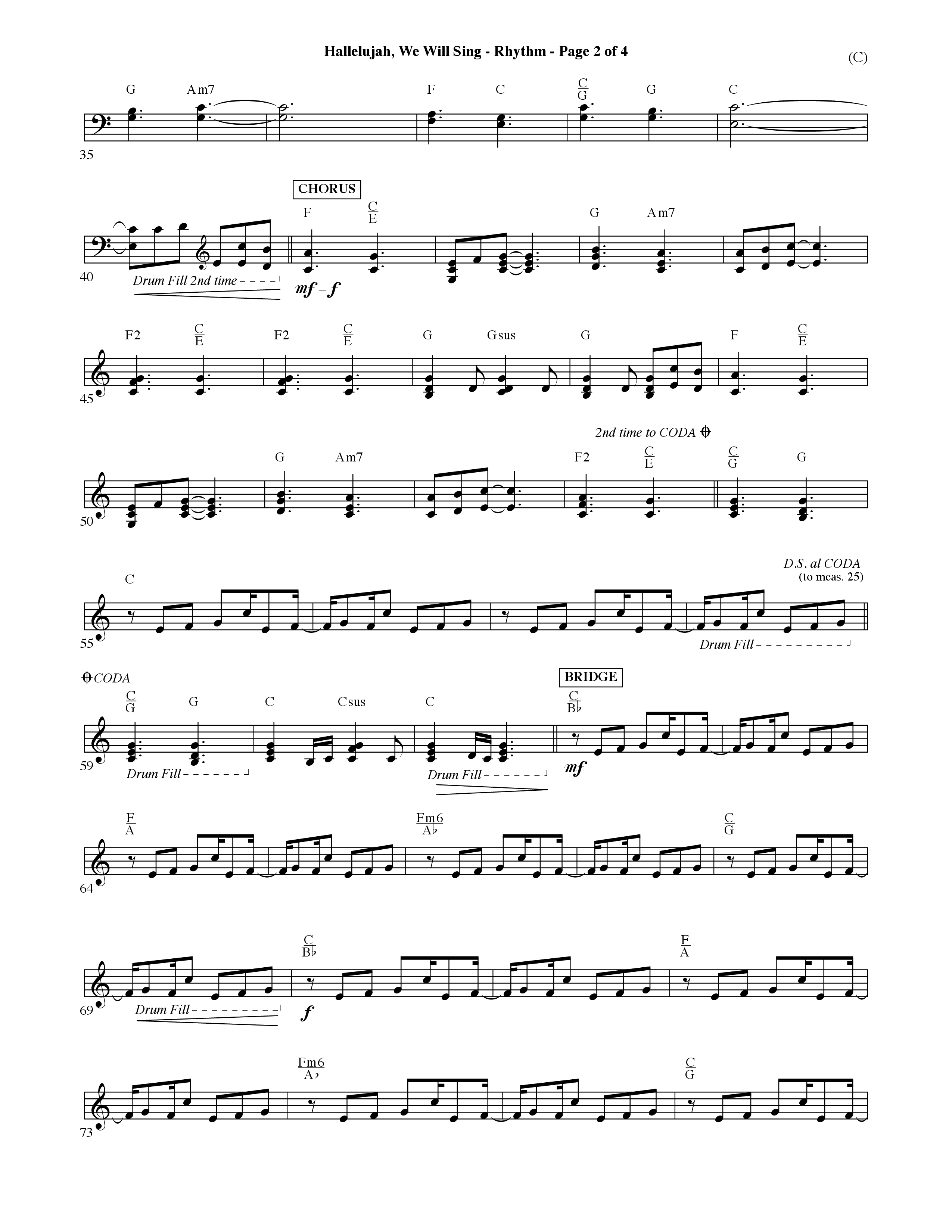 Hallelujah We Will Sing (Choral Anthem SATB) Rhythm Chart (Word Music Choral / Orch. Dave Williamson)
