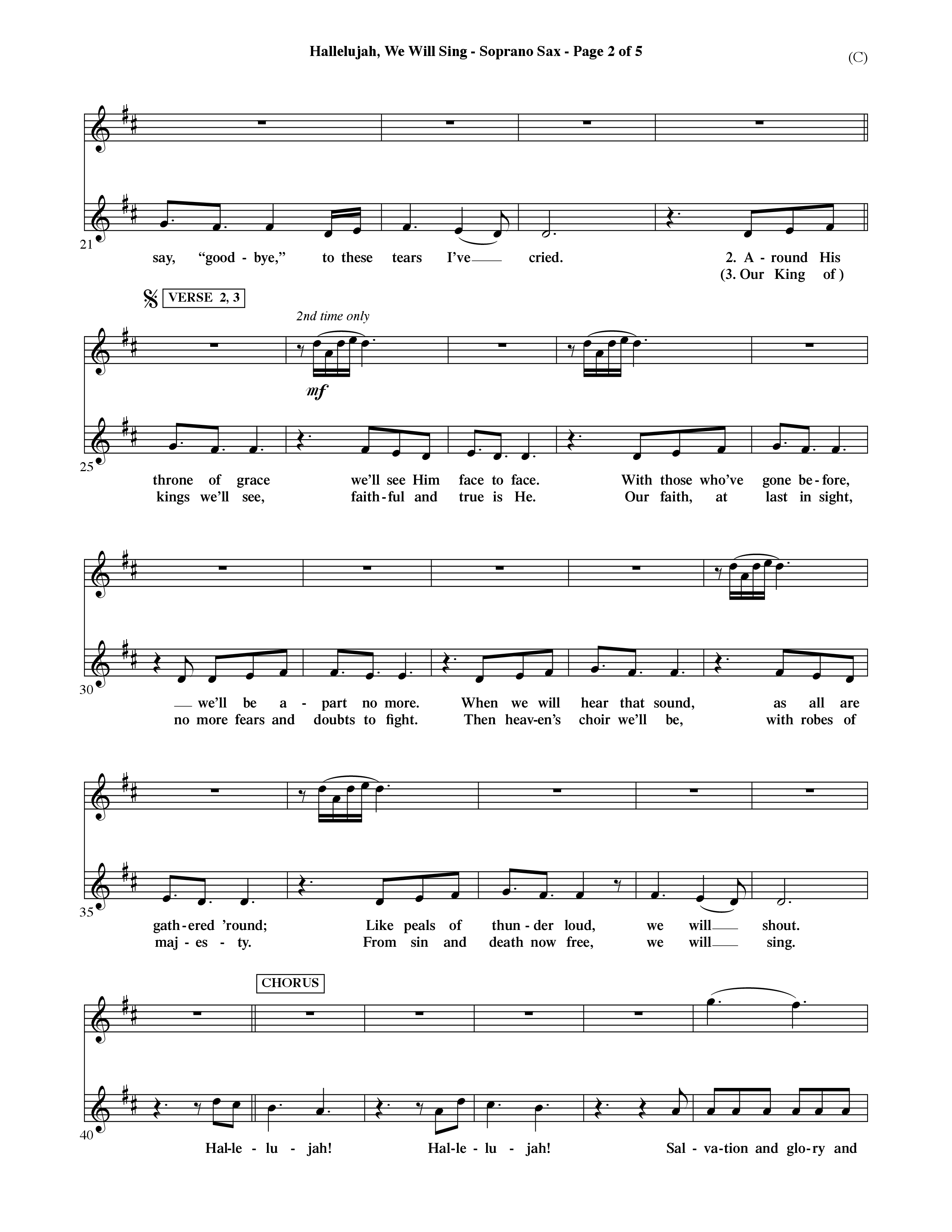 Hallelujah We Will Sing (Choral Anthem SATB) Saxophone (Word Music Choral / Orch. Dave Williamson)